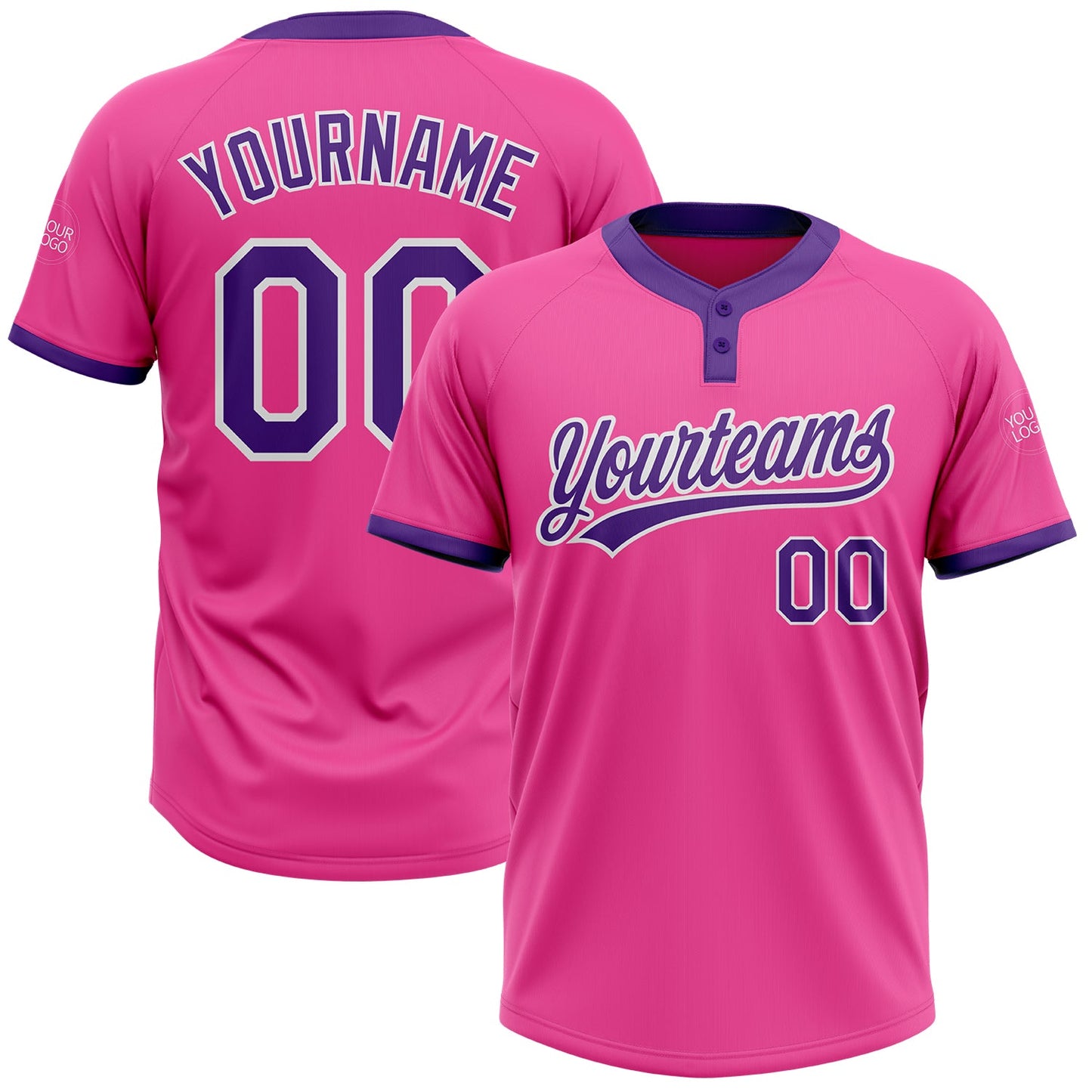 Custom Pink Purple-White Two-Button Unisex Softball Jersey - Main View