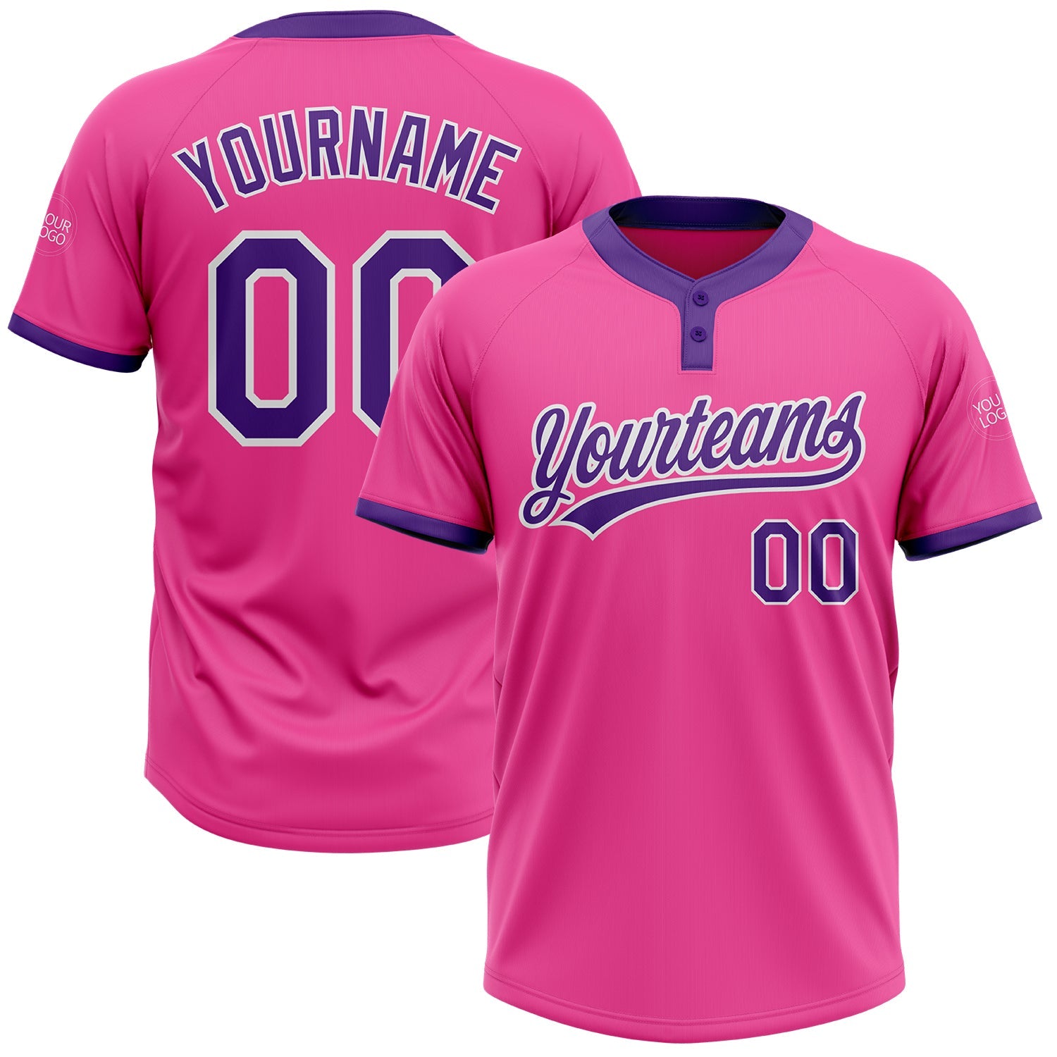 Custom Pink Purple-White Two-Button Unisex Softball Jersey - Main View
