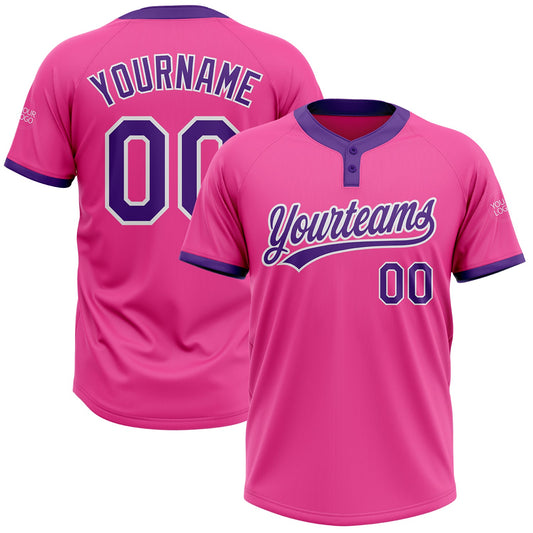 Custom Pink Purple-White Two-Button Unisex Softball Jersey - Main View