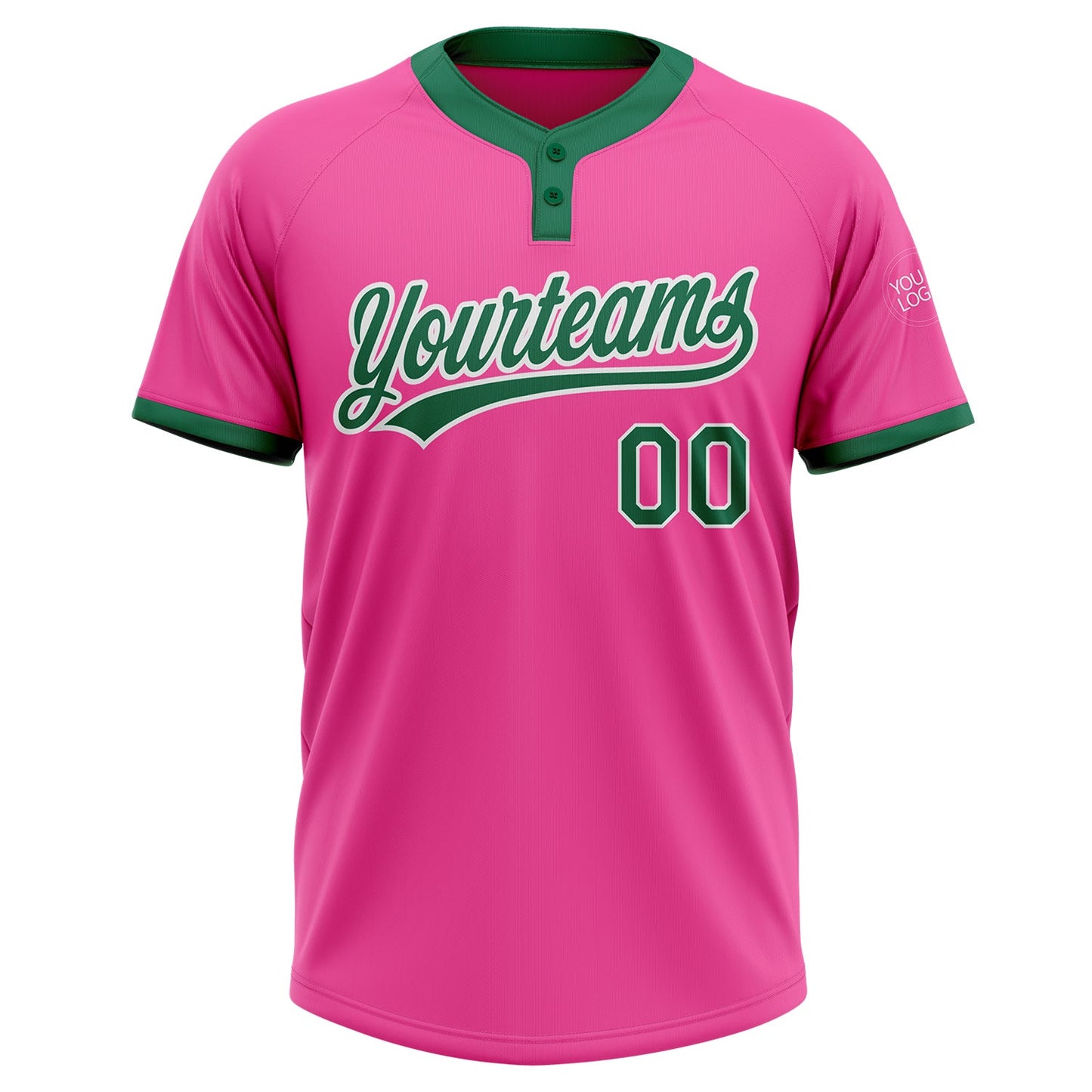Custom Pink Kelly Green-White Two-Button Unisex Softball Jersey view 2