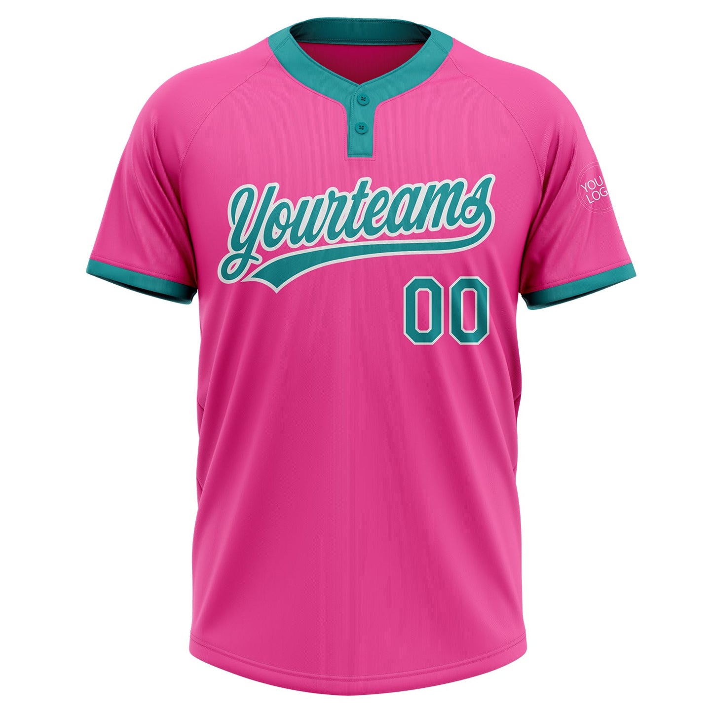 Custom Pink Teal-White Two-Button Unisex Softball Jersey view 2