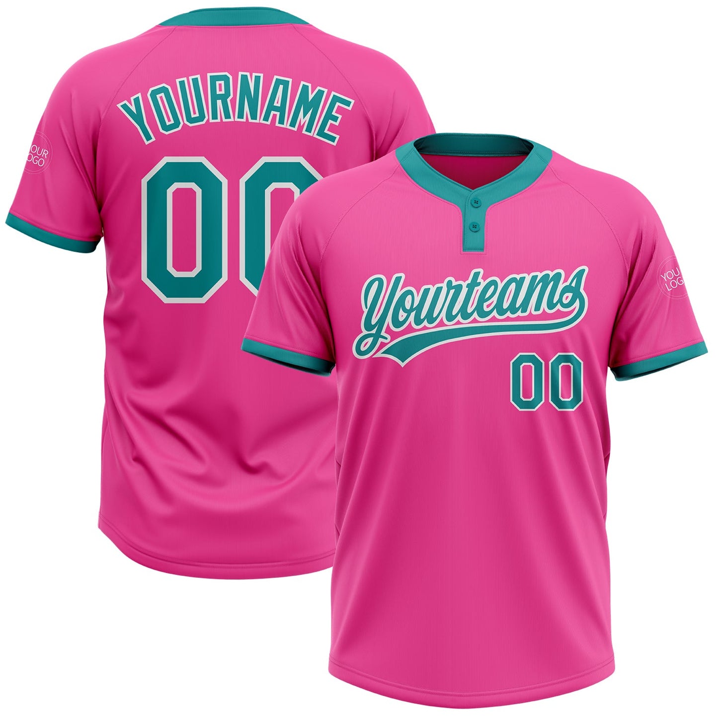 Custom Pink Teal-White Two-Button Unisex Softball Jersey - Main View