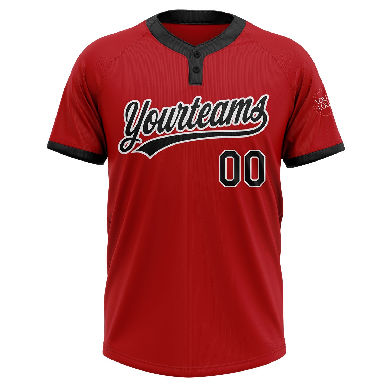 Custom Red Black-White Two-Button Unisex Softball Jersey view 2