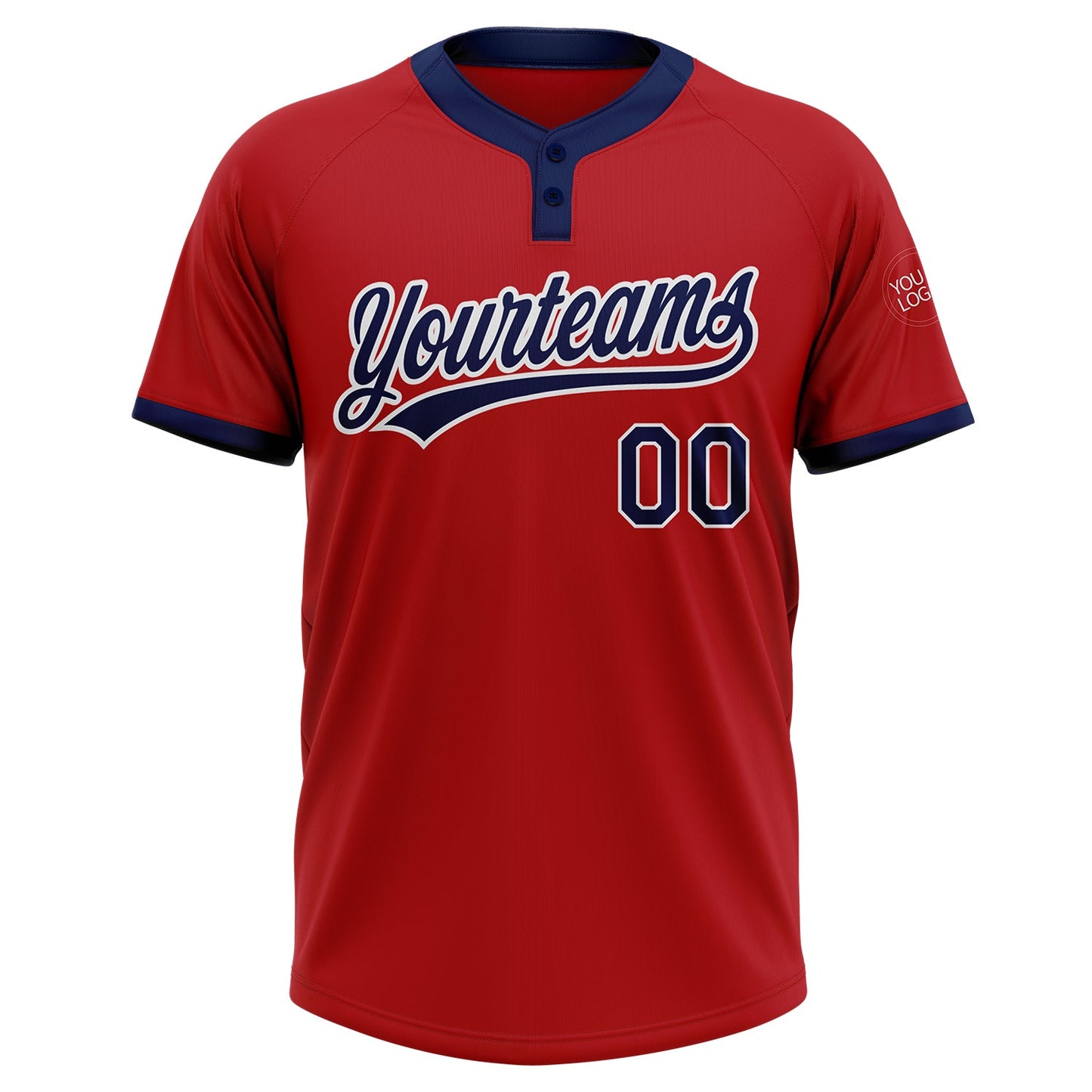 Custom Red Navy-White Two-Button Unisex Softball Jersey view 2