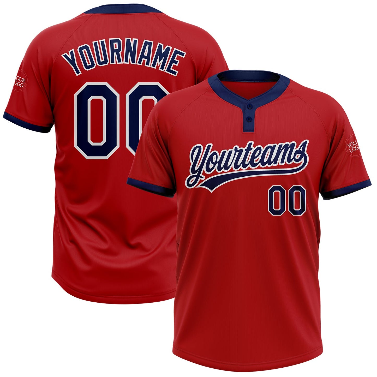 Custom Red Navy-White Two-Button Unisex Softball Jersey - Main View