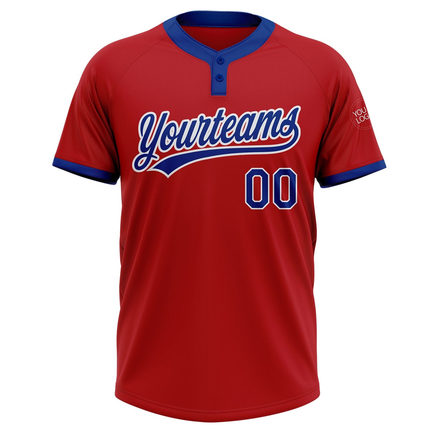 Custom Red Royal-White Two-Button Unisex Softball Jersey view 2