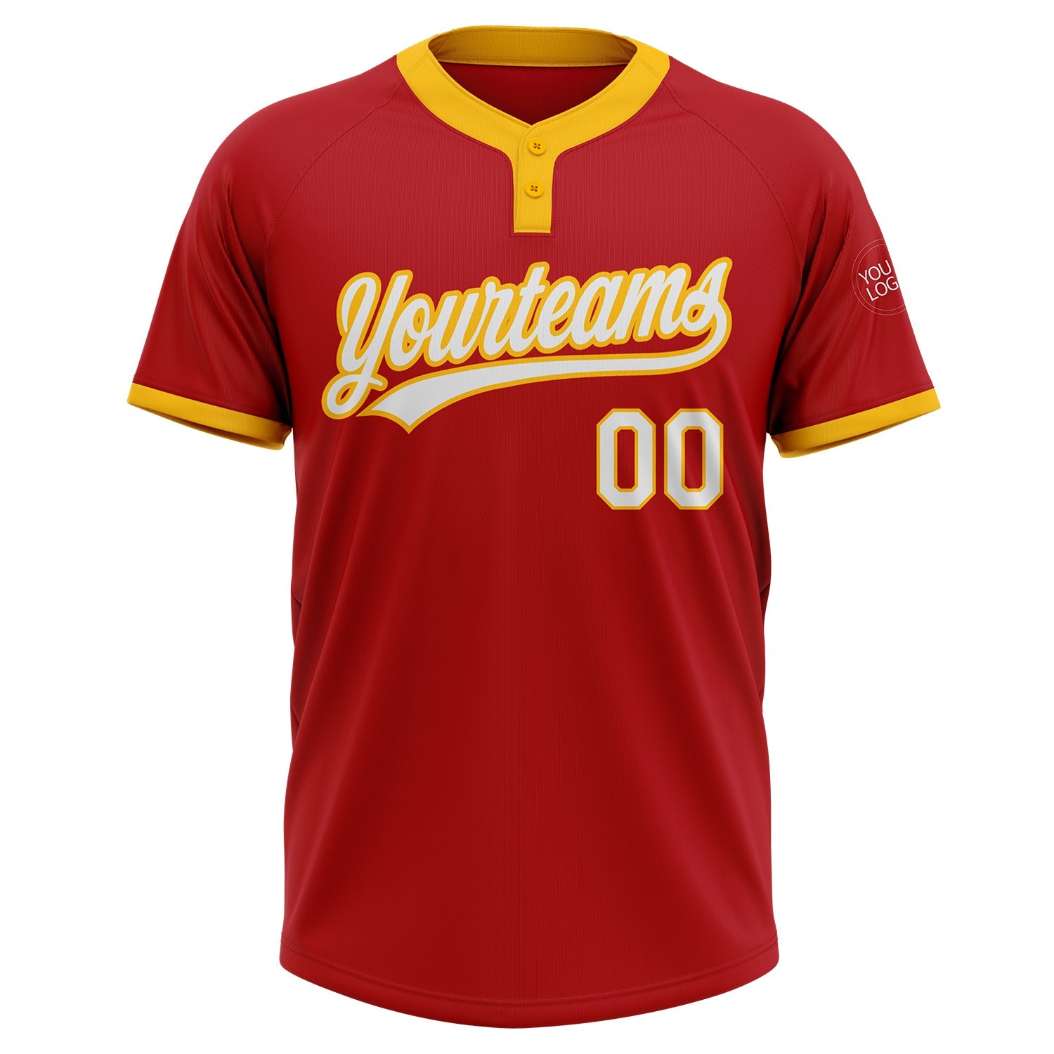 Custom Red White-Gold Two-Button Unisex Softball Jersey view 2
