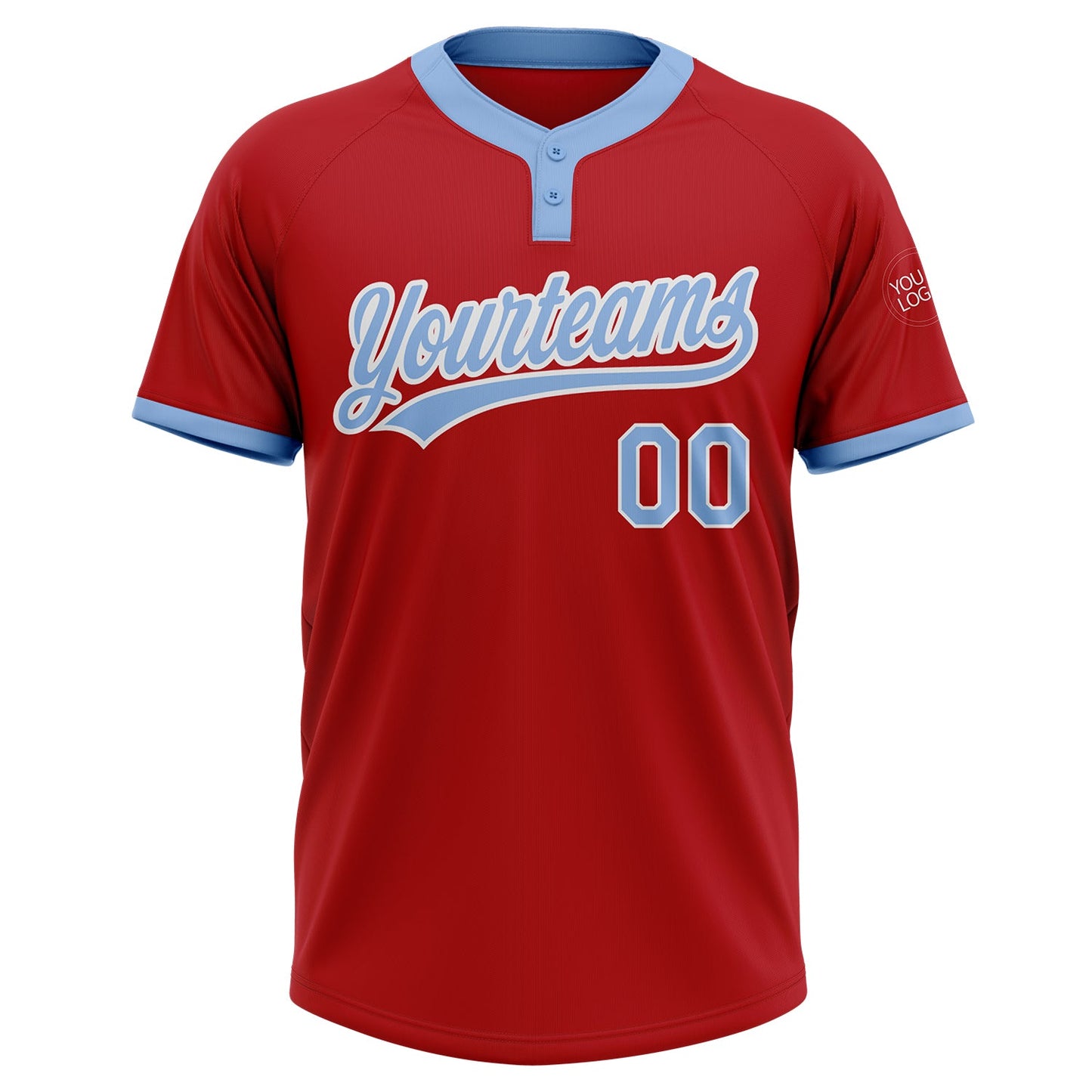 Custom Red Light Blue-White Two-Button Unisex Softball Jersey view 2