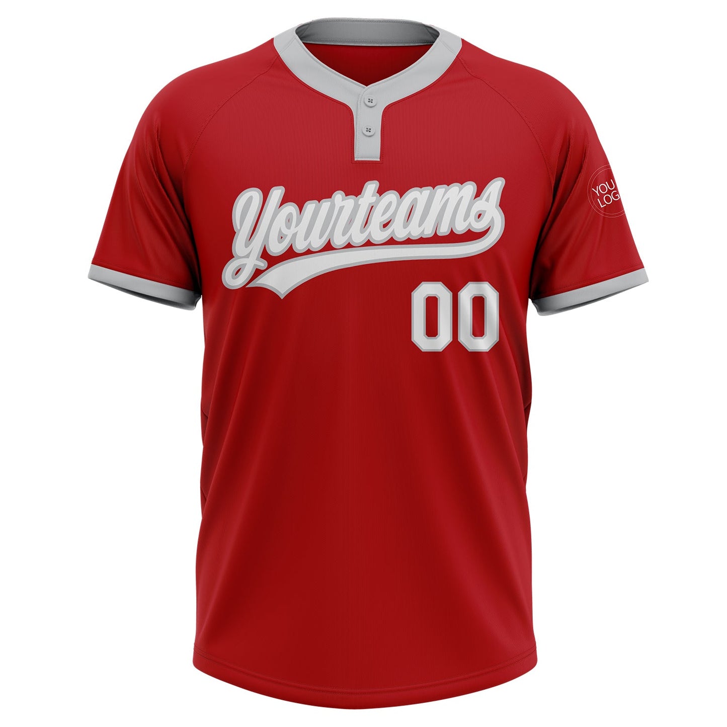 Custom Red White-Gray Two-Button Unisex Softball Jersey view 2