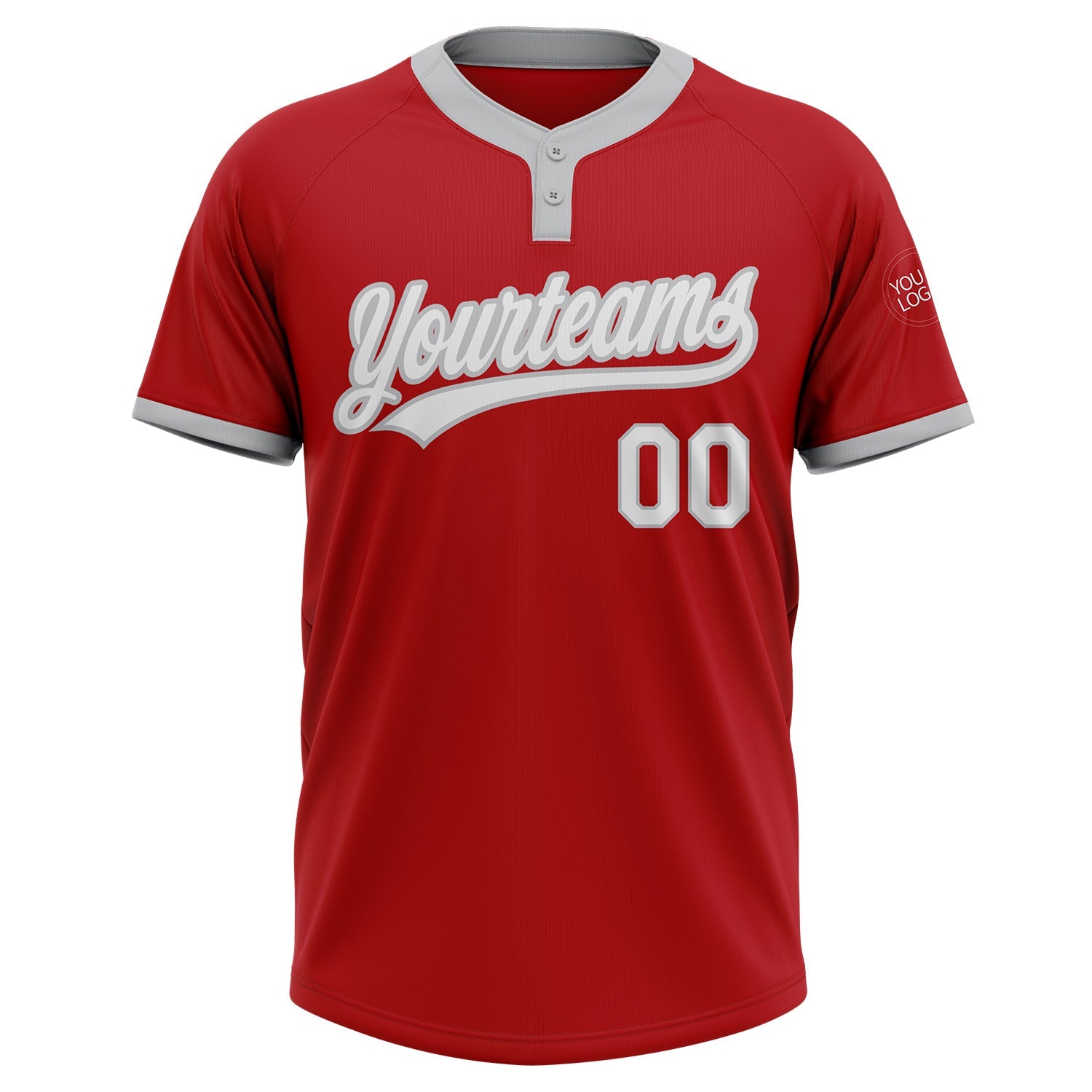 Custom Red White-Gray Two-Button Unisex Softball Jersey view 2