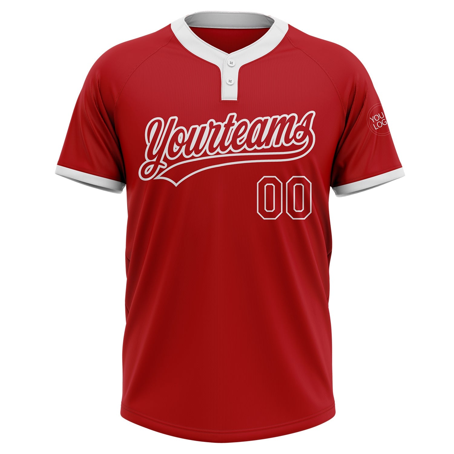 Custom Red Red-White Two-Button Unisex Softball Jersey view 2