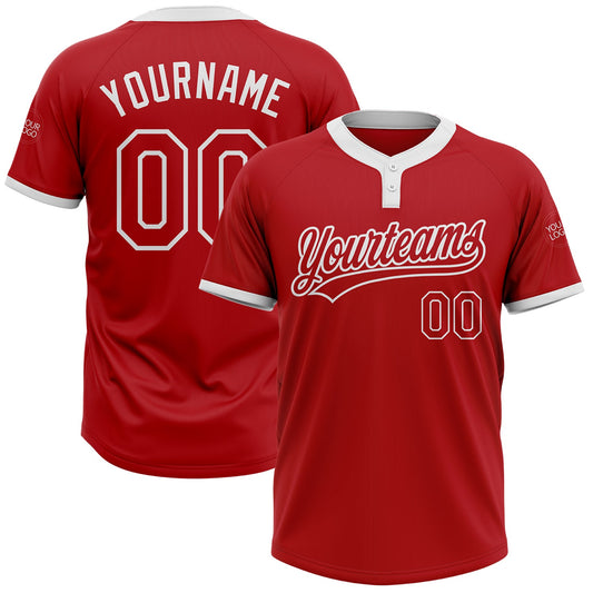 Custom Red Red-White Two-Button Unisex Softball Jersey - Main View