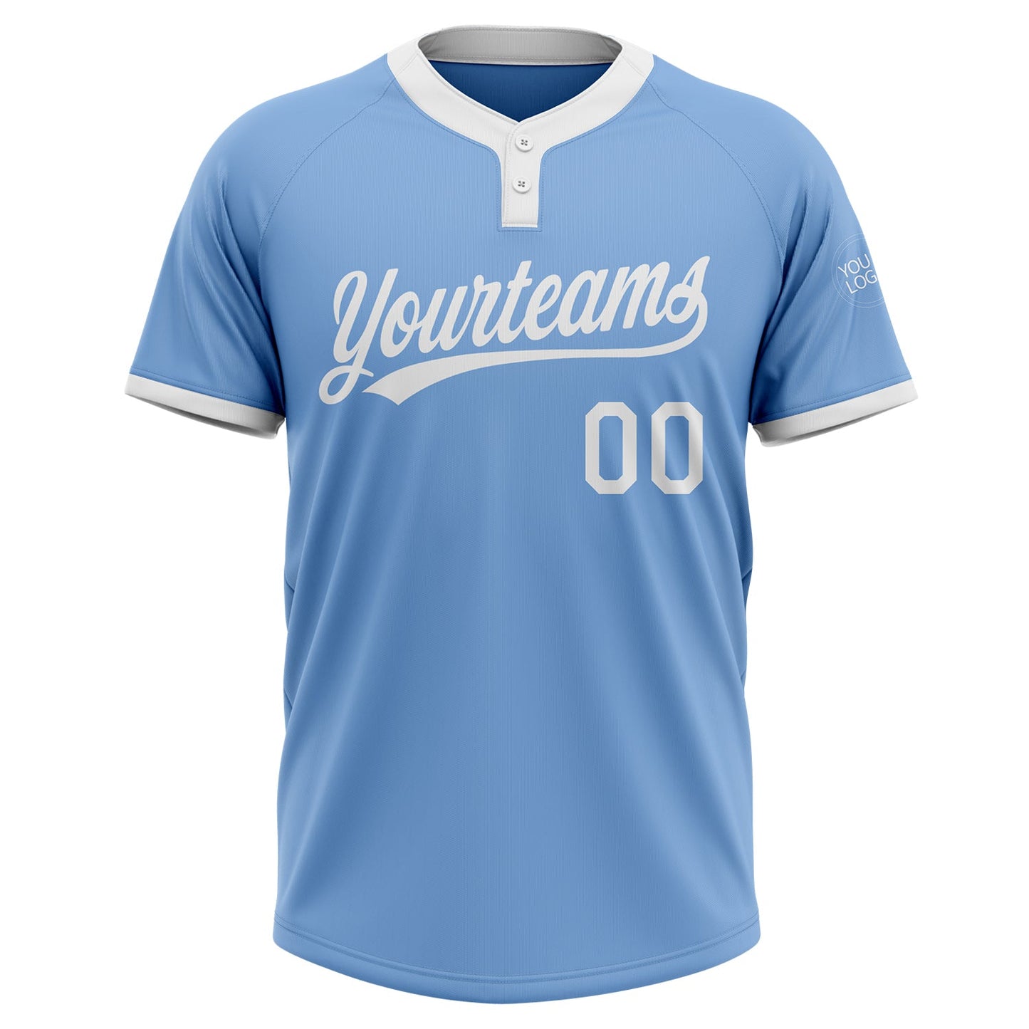 Custom Light Blue White Two-Button Unisex Softball Jersey view 2