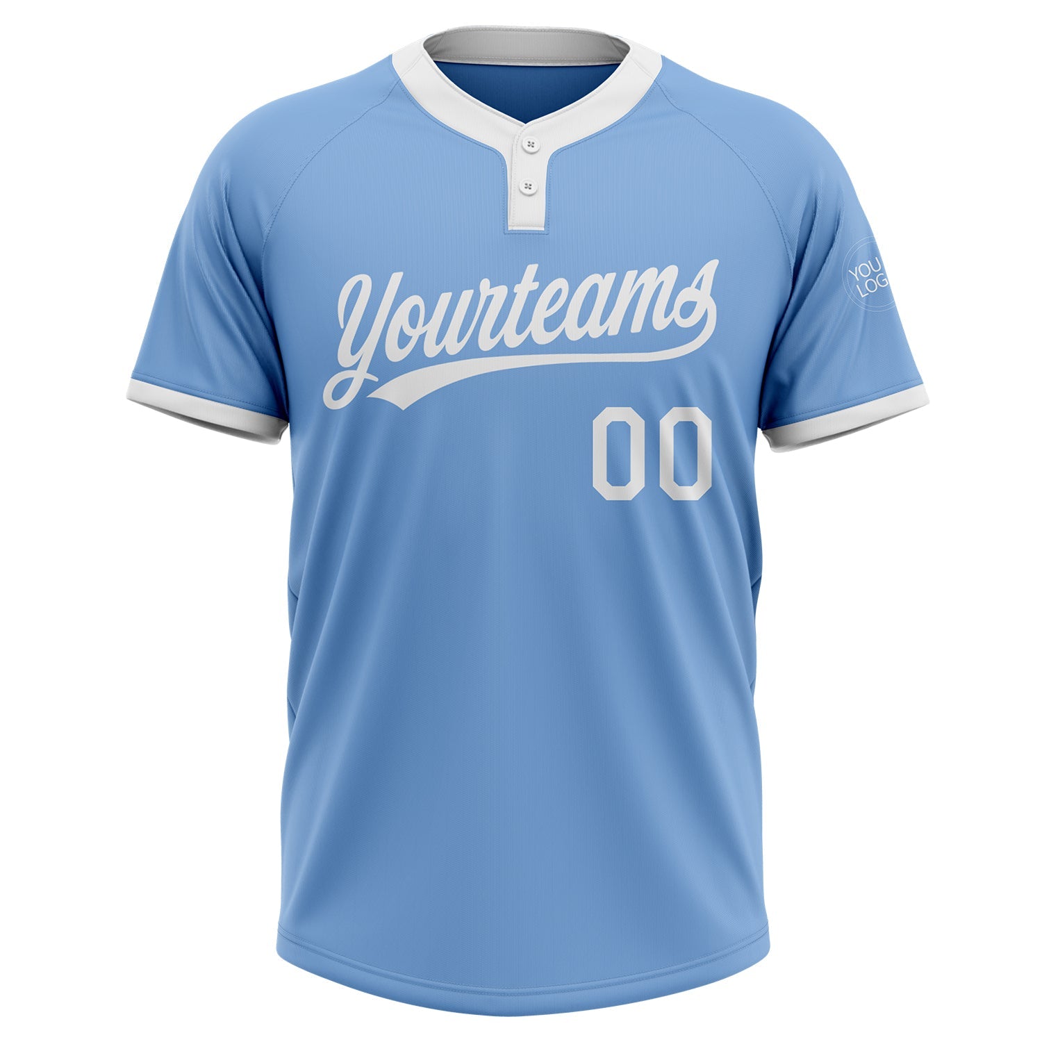 Custom Light Blue White Two-Button Unisex Softball Jersey view 2