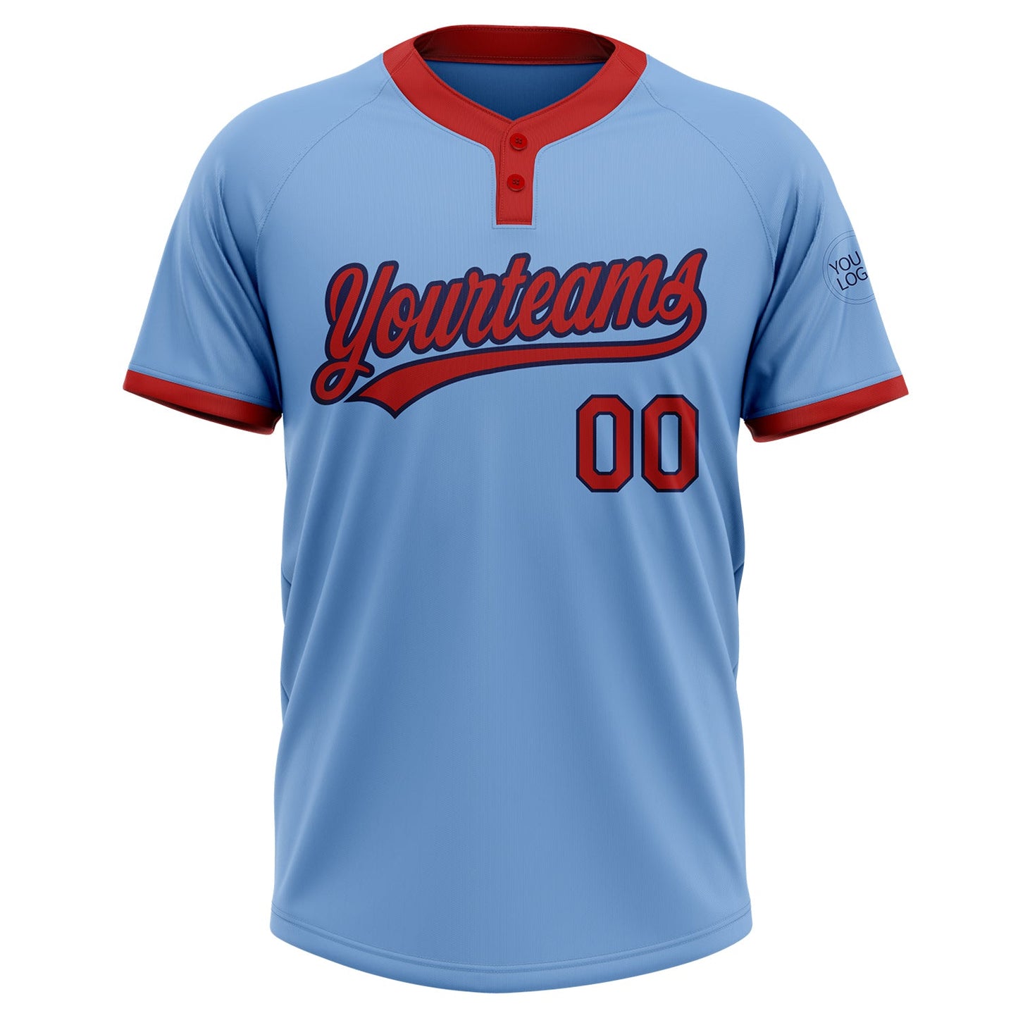 Custom Light Blue Red-Navy Two-Button Unisex Softball Jersey view 2
