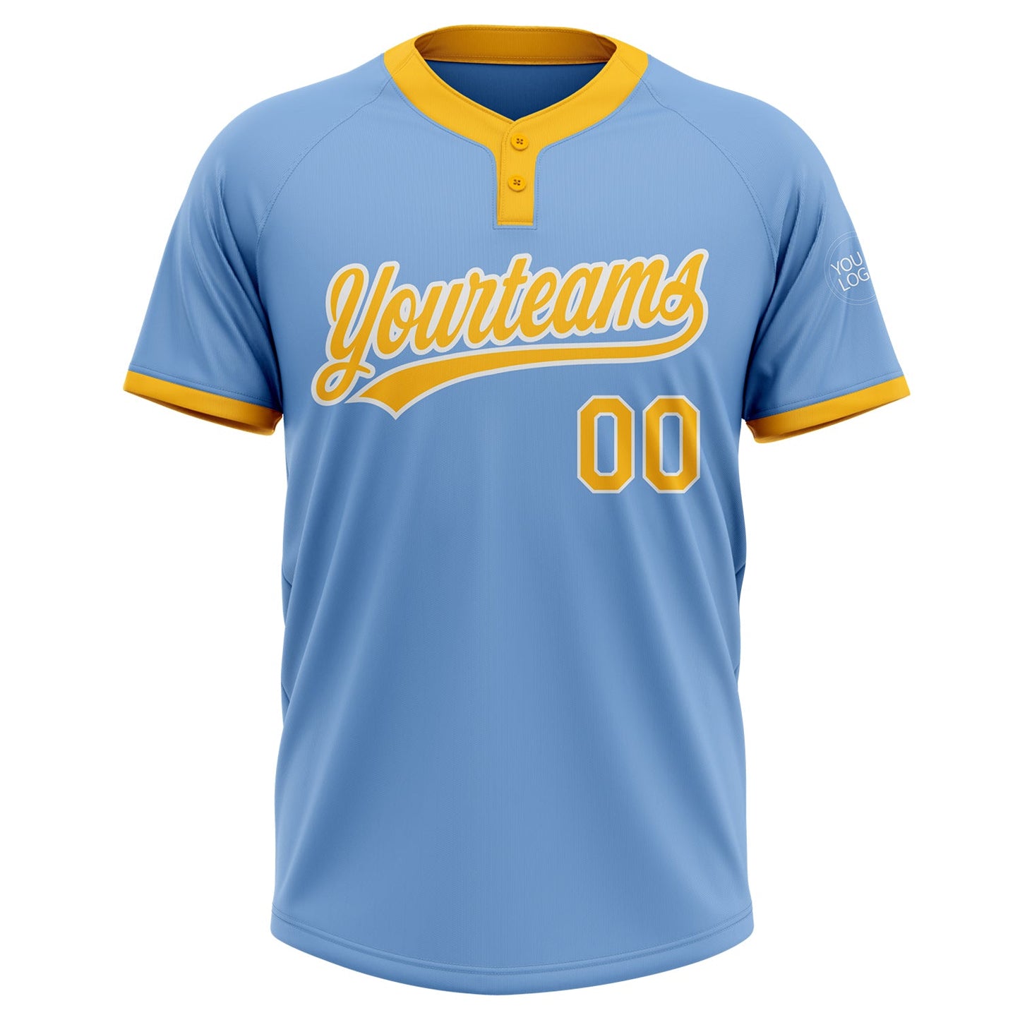 Custom Light Blue Gold-White Two-Button Unisex Softball Jersey view 2