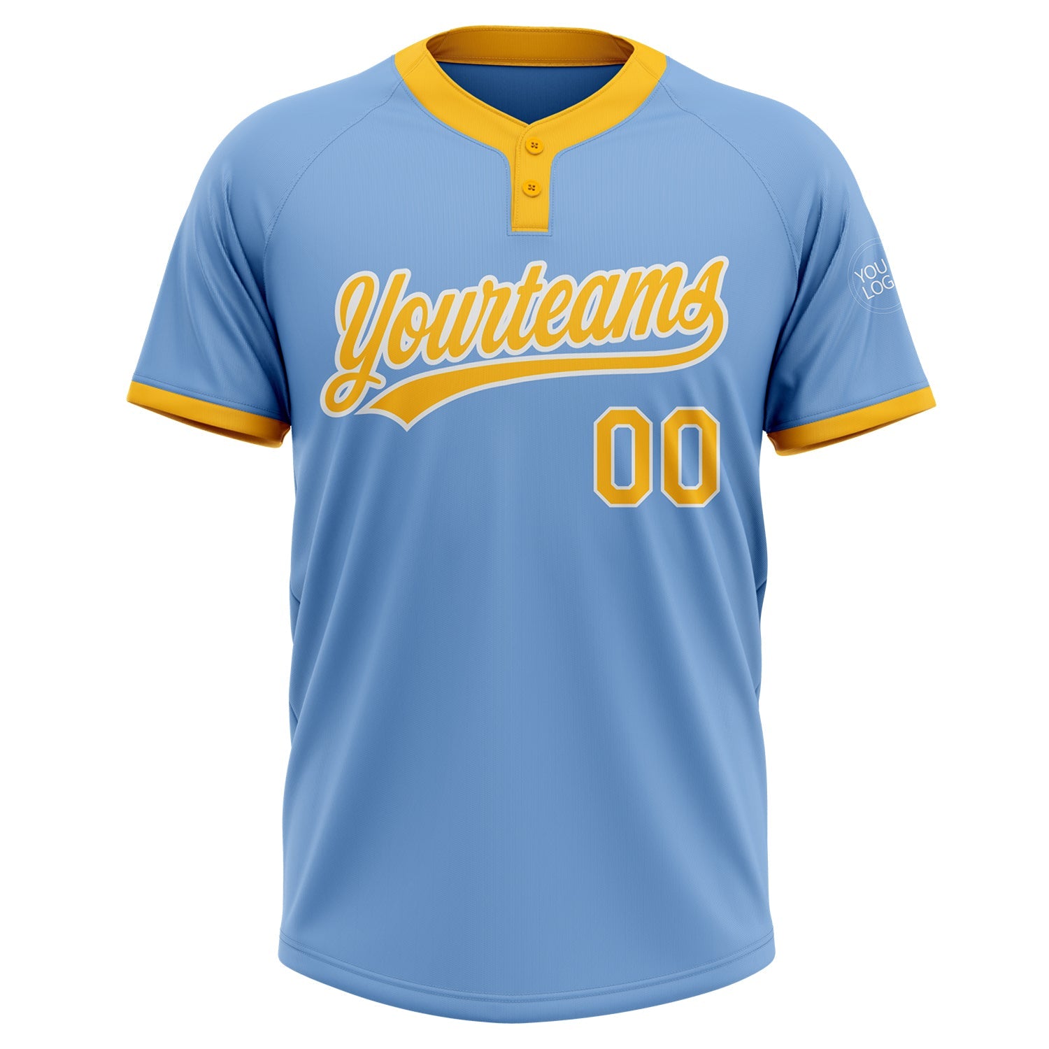Custom Light Blue Gold-White Two-Button Unisex Softball Jersey view 2