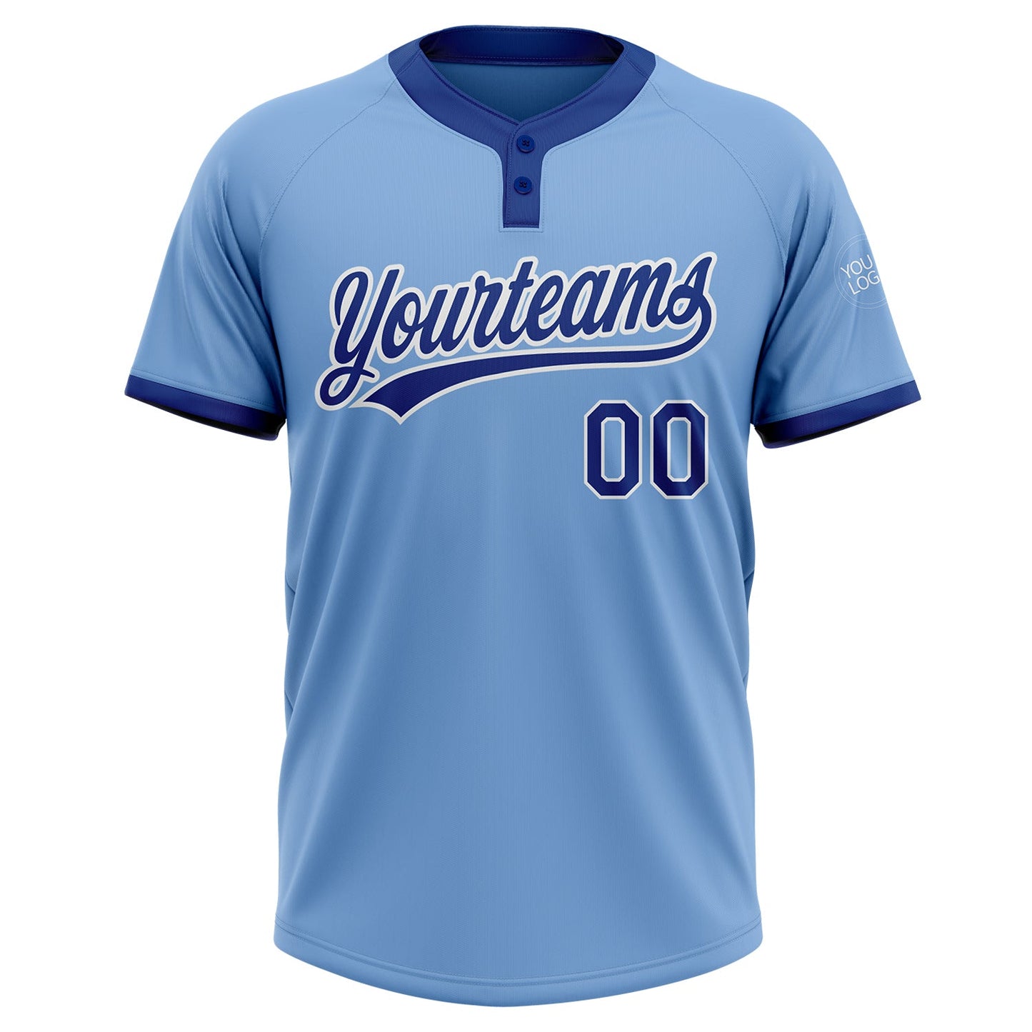 Custom Light Blue Royal-White Two-Button Unisex Softball Jersey view 2