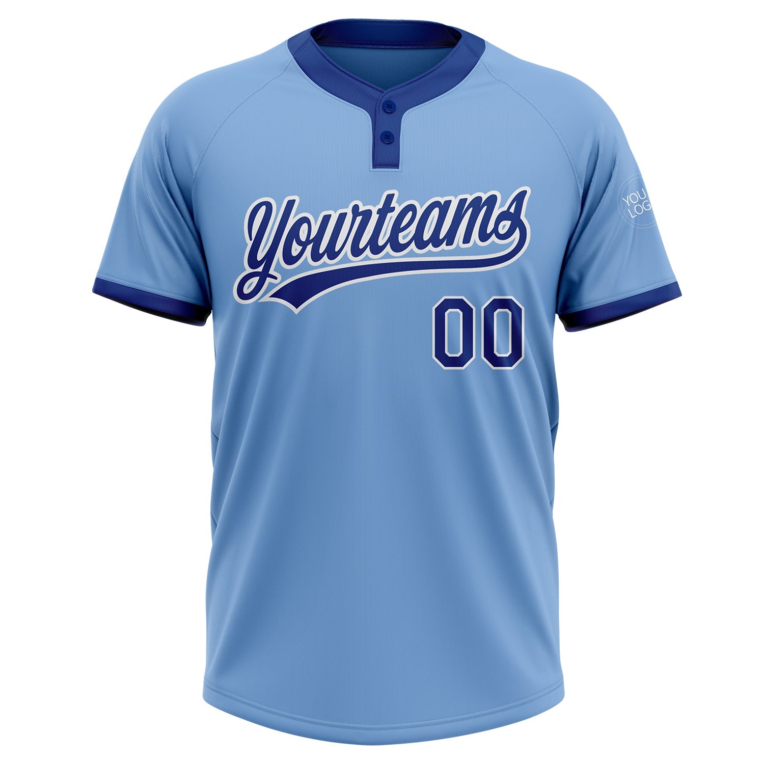 Custom Light Blue Royal-White Two-Button Unisex Softball Jersey view 2