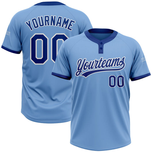 Custom Light Blue Royal-White Two-Button Unisex Softball Jersey - Main View