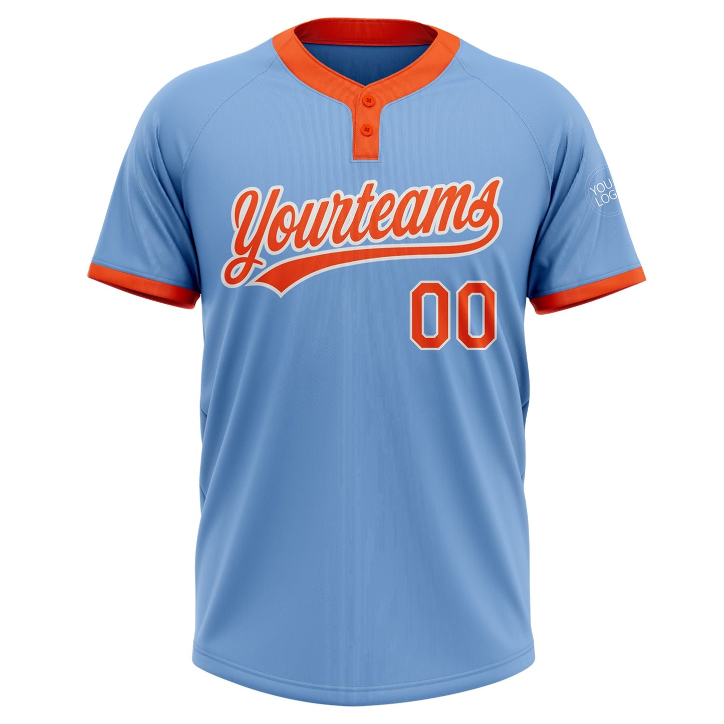 Custom Light Blue Orange-White Two-Button Unisex Softball Jersey view 2