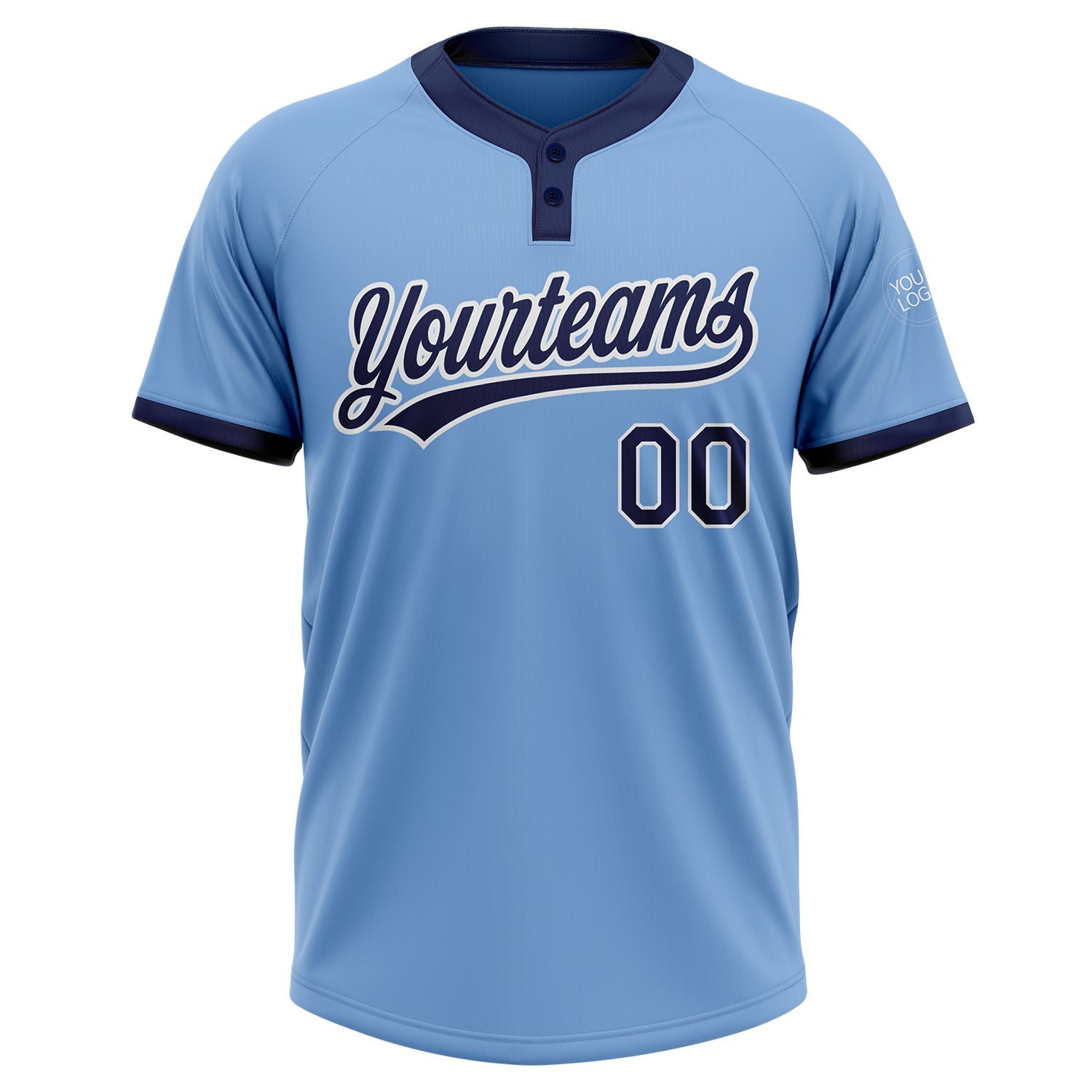Custom Light Blue Navy-White Two-Button Unisex Softball Jersey view 2