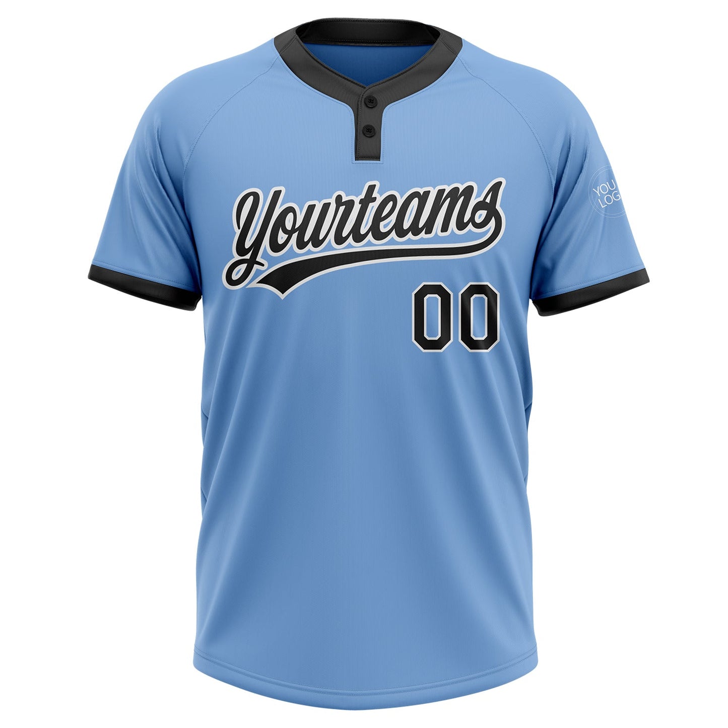 Custom Light Blue Black-White Two-Button Unisex Softball Jersey view 2