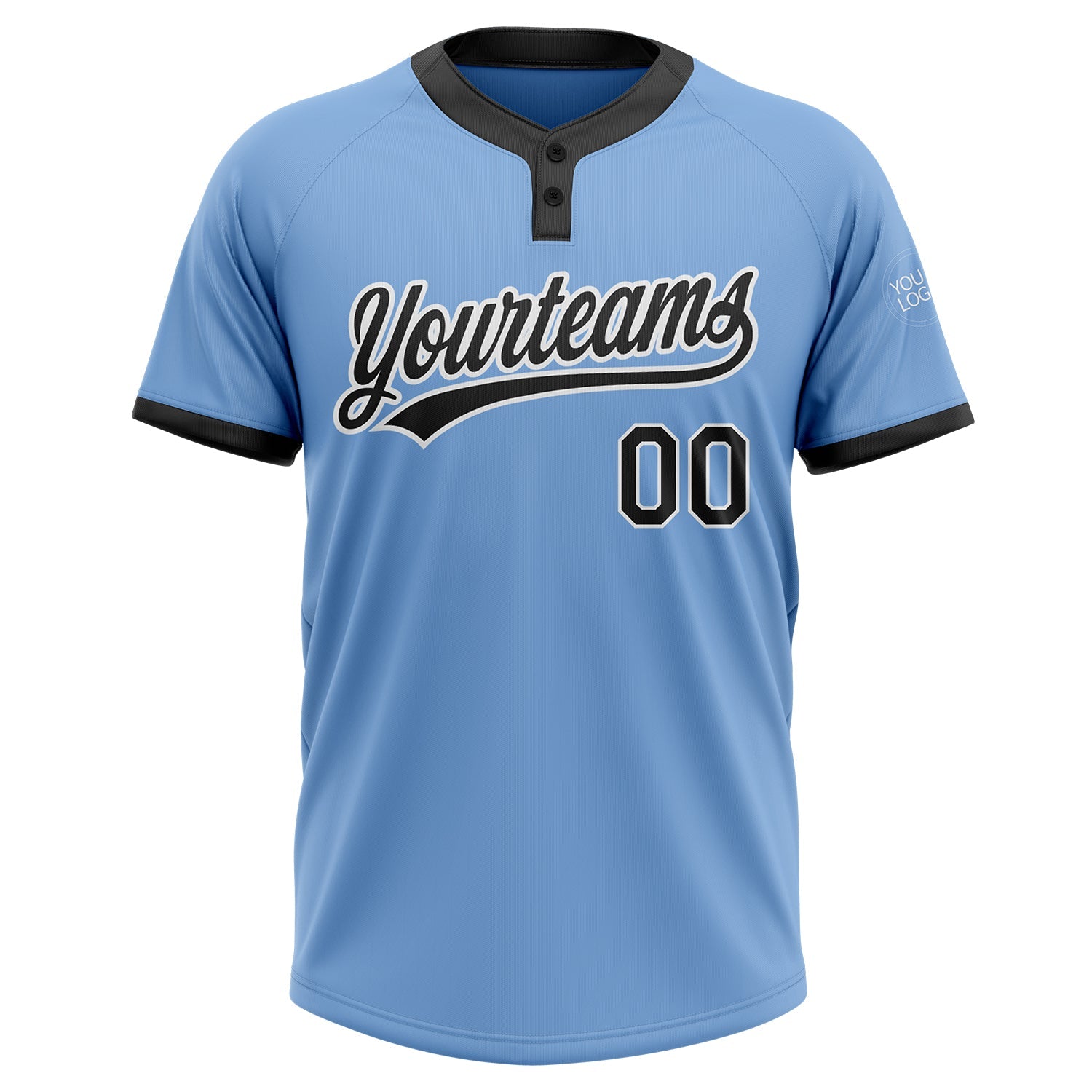Custom Light Blue Black-White Two-Button Unisex Softball Jersey view 2