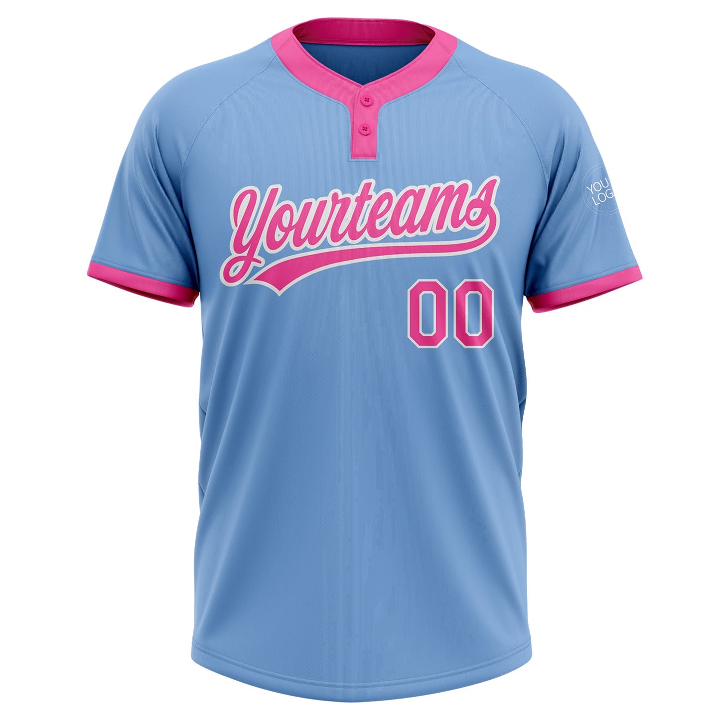 Custom Light Blue Pink-White Two-Button Unisex Softball Jersey view 2