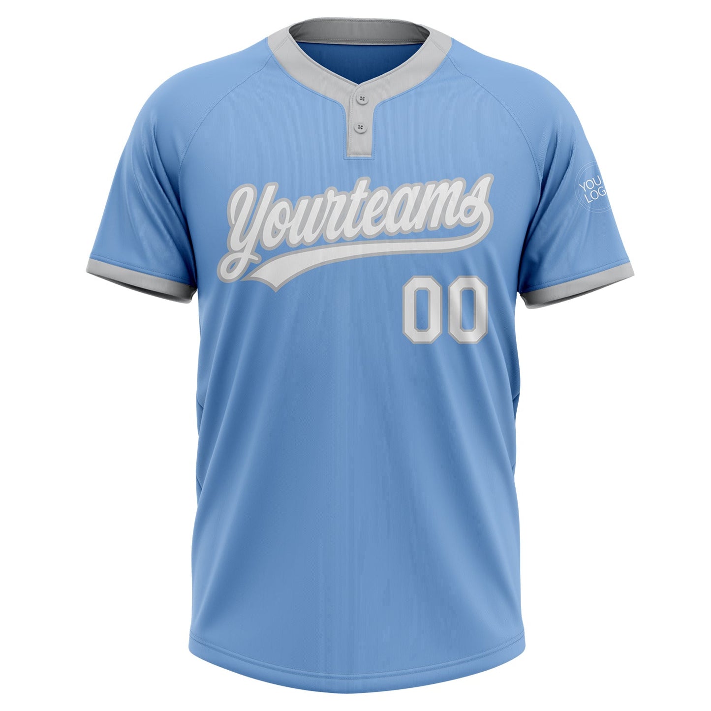 Custom Light Blue White-Gray Two-Button Unisex Softball Jersey view 2