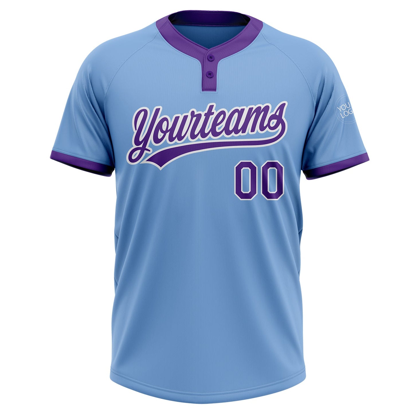 Custom Light Blue Purple-White Two-Button Unisex Softball Jersey view 2