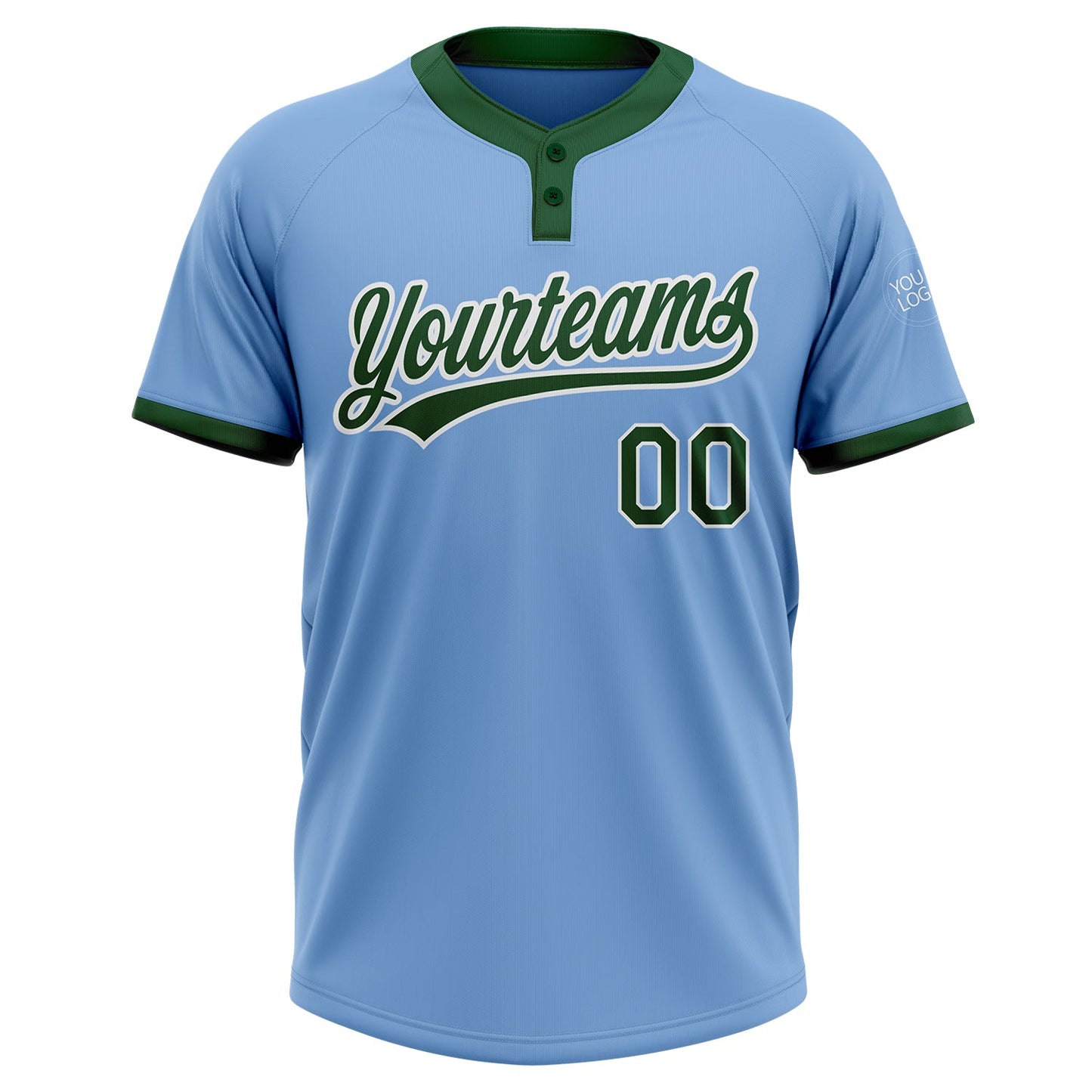 Custom Light Blue Green-White Two-Button Unisex Softball Jersey view 2