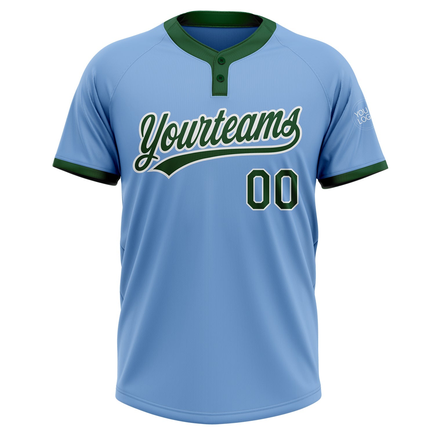 Custom Light Blue Green-White Two-Button Unisex Softball Jersey view 2