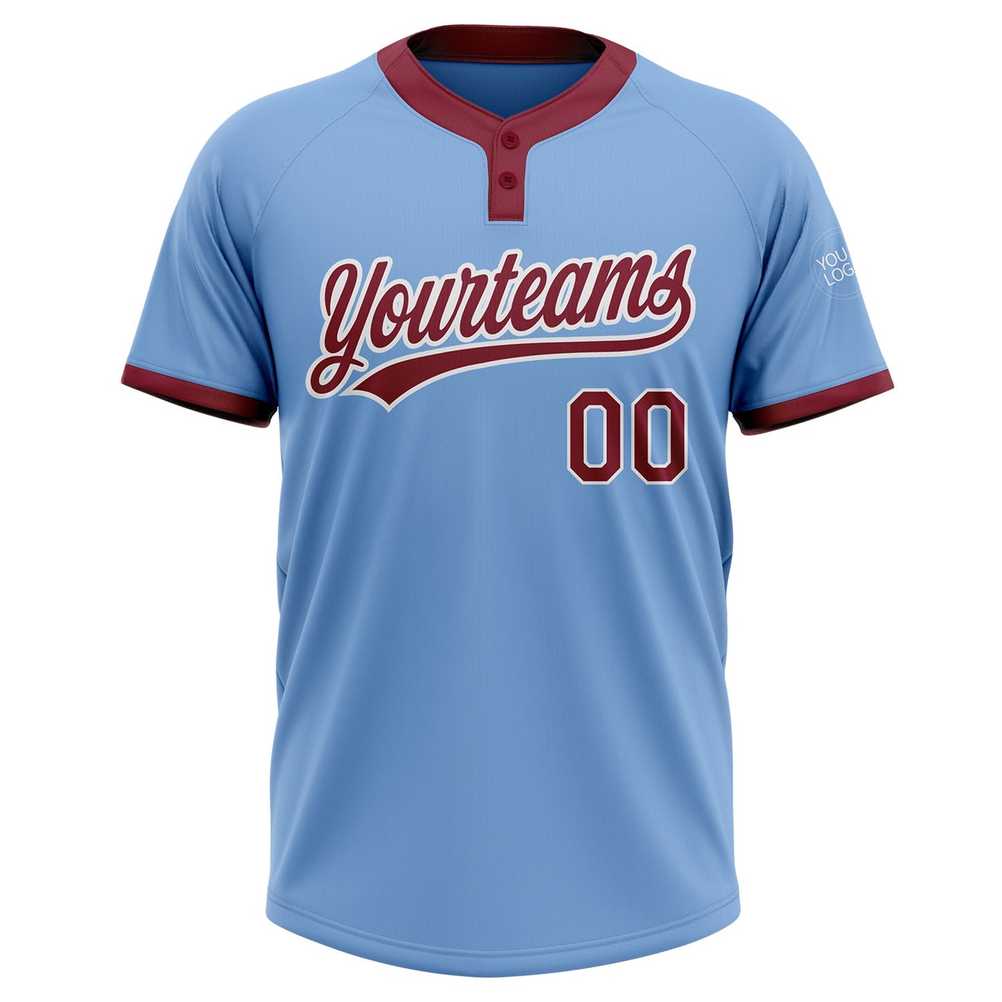 Custom Light Blue Crimson-White Two-Button Unisex Softball Jersey view 2