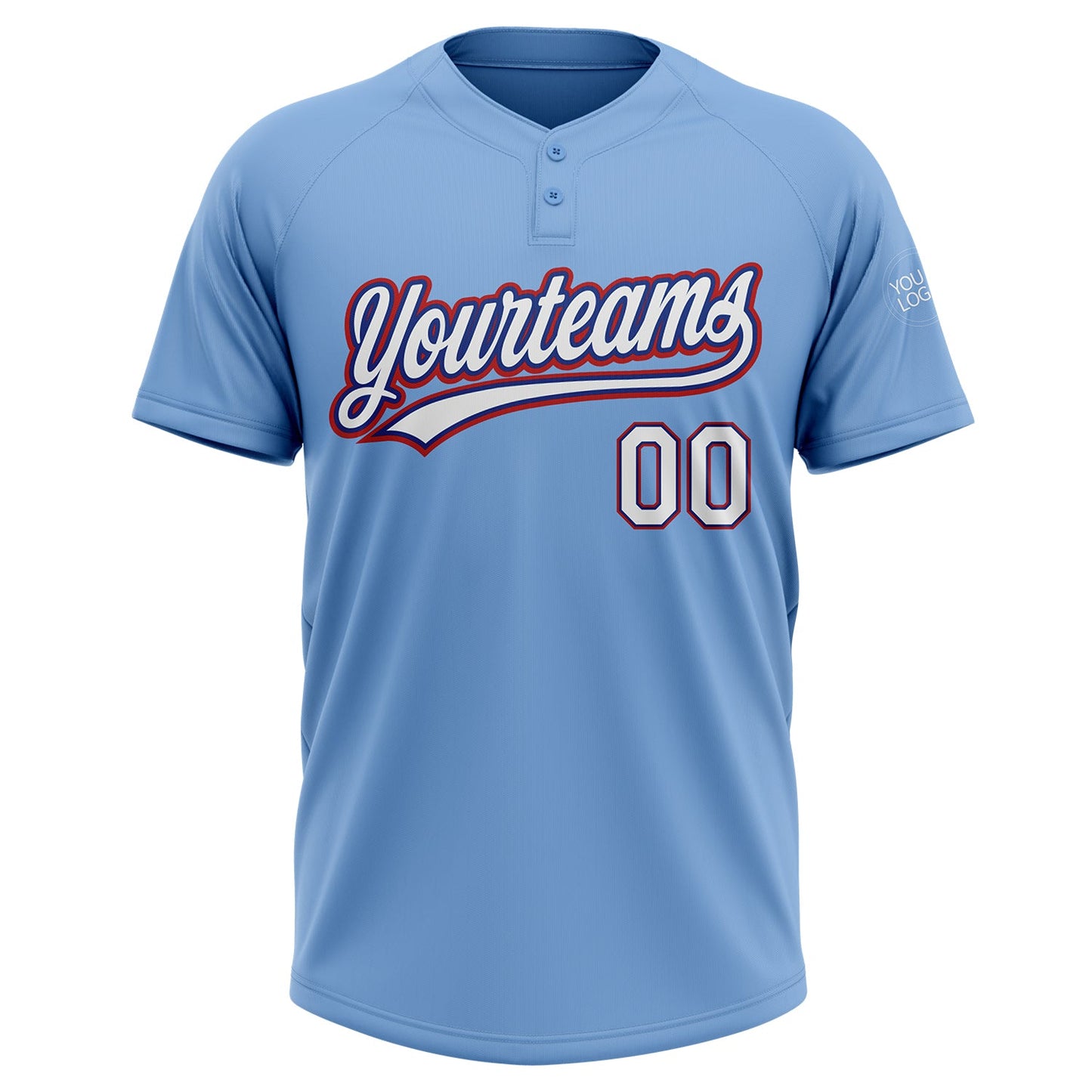 Custom Light Blue White Royal-Red Two-Button Unisex Softball Jersey view 2
