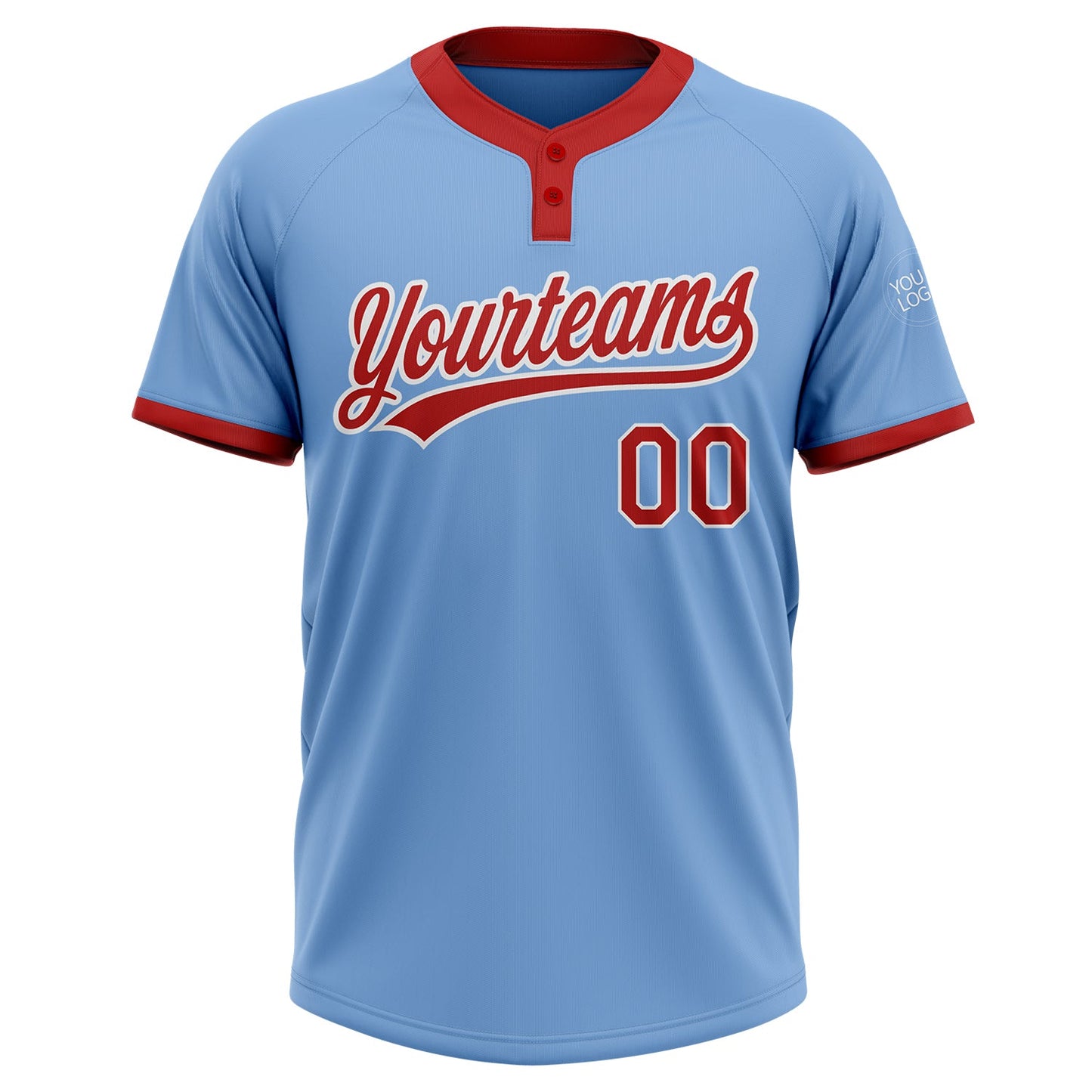 Custom Light Blue Red-White Two-Button Unisex Softball Jersey view 2