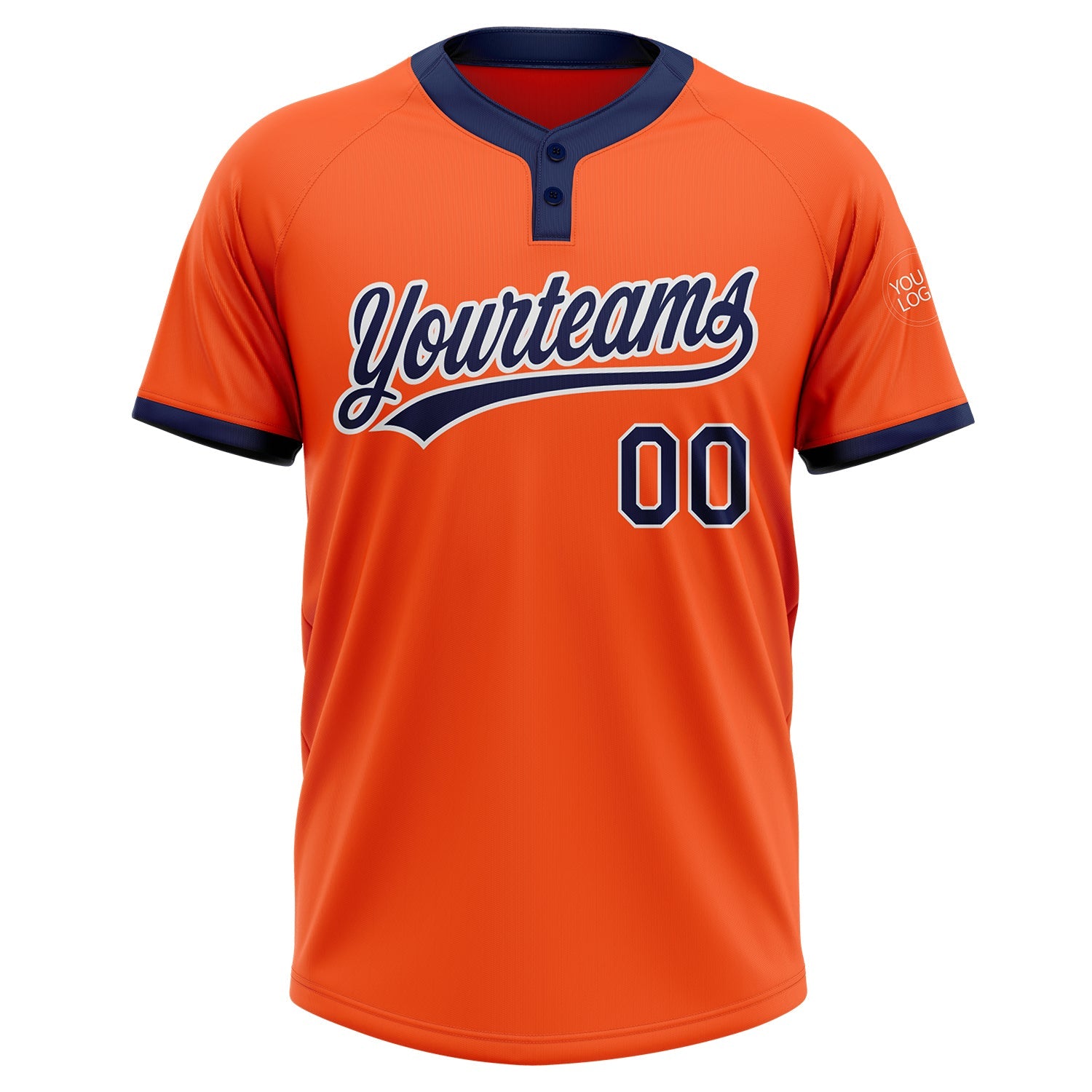 Custom Orange Navy-White Two-Button Unisex Softball Jersey view 3