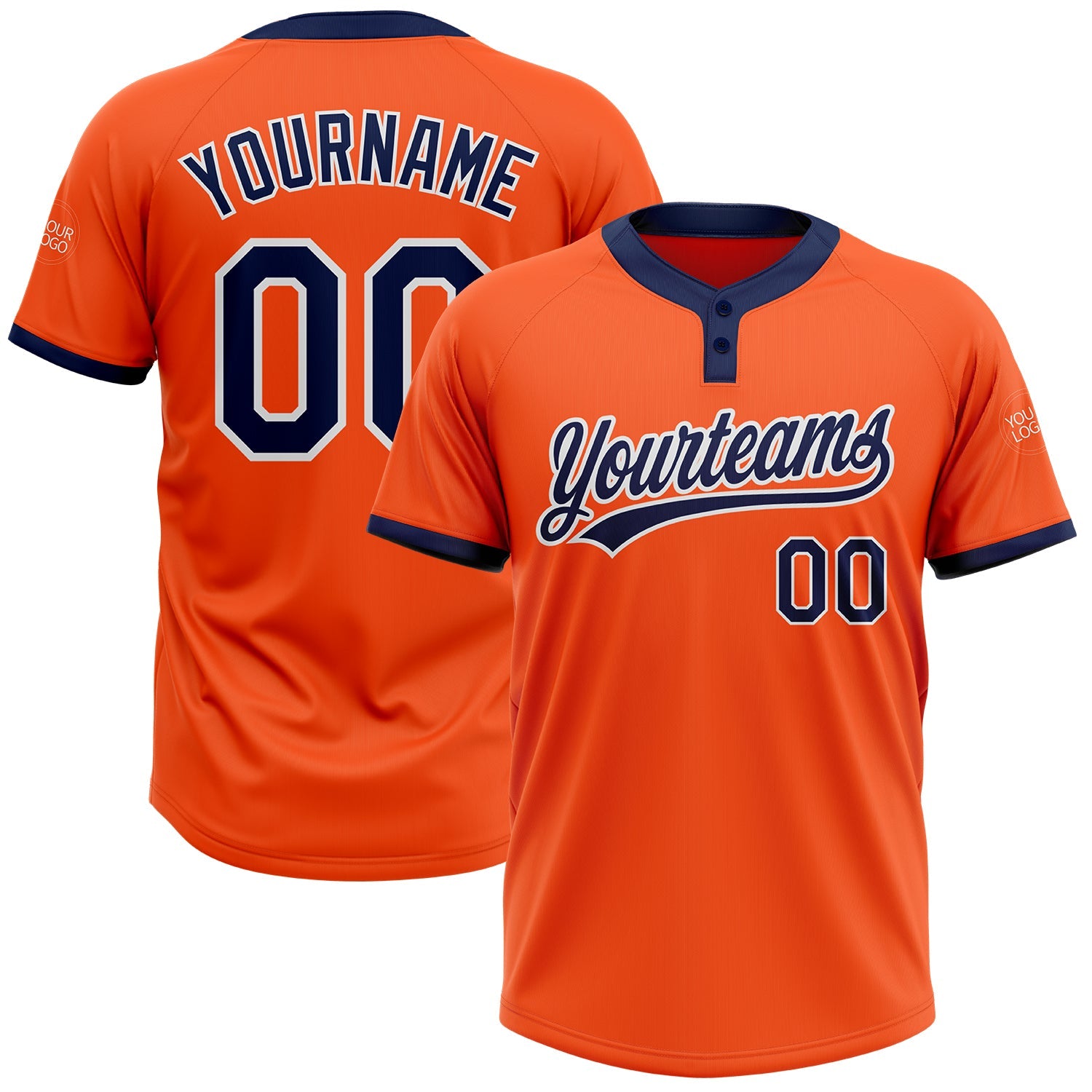 Custom Orange Navy-White Two-Button Unisex Softball Jersey - Main View