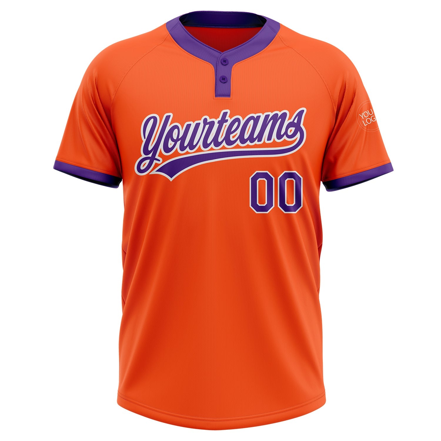 Custom Orange Purple-White Two-Button Unisex Softball Jersey view 2