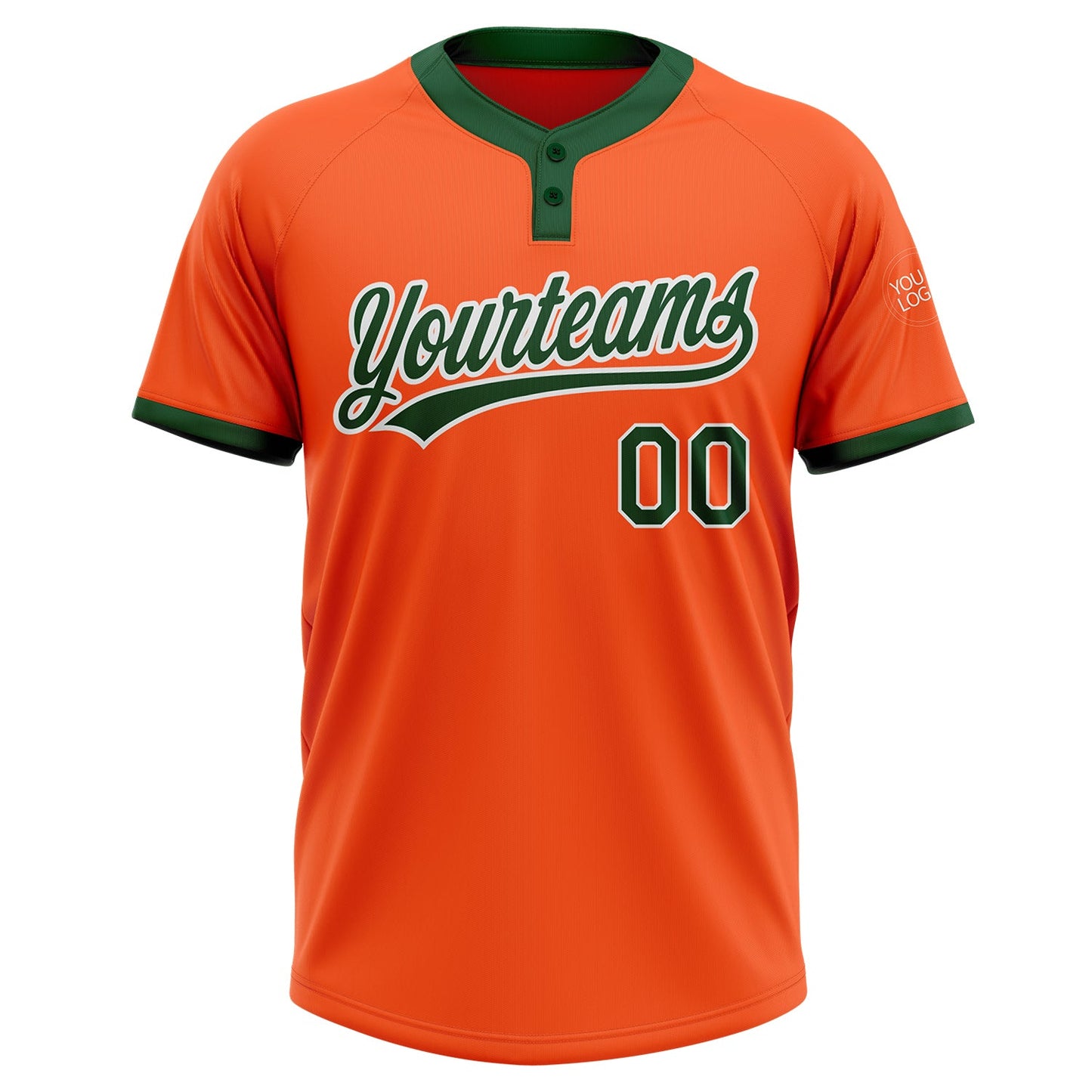 Custom Orange Green-White Two-Button Unisex Softball Jersey view 2