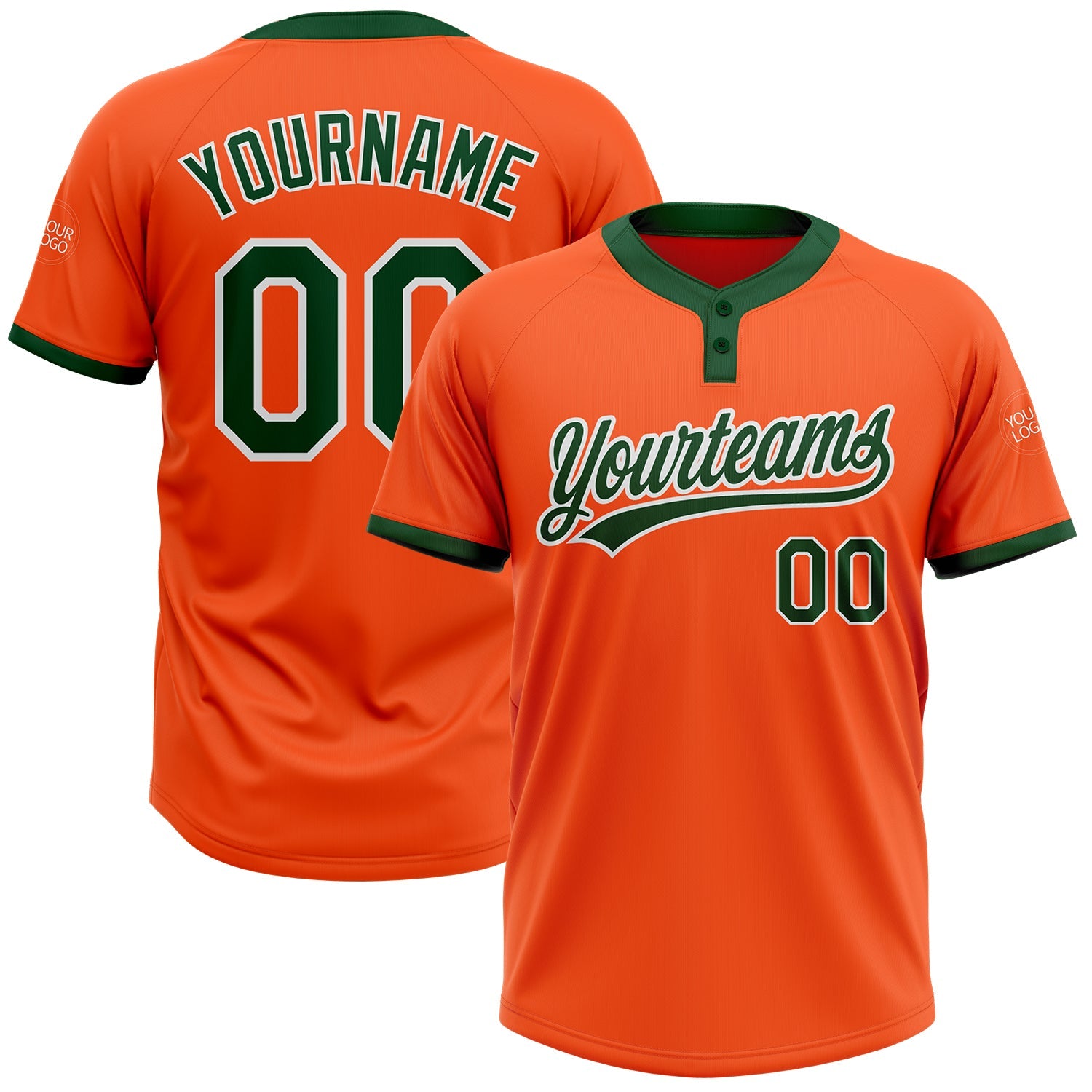 Custom Orange Green-White Two-Button Unisex Softball Jersey - Main View