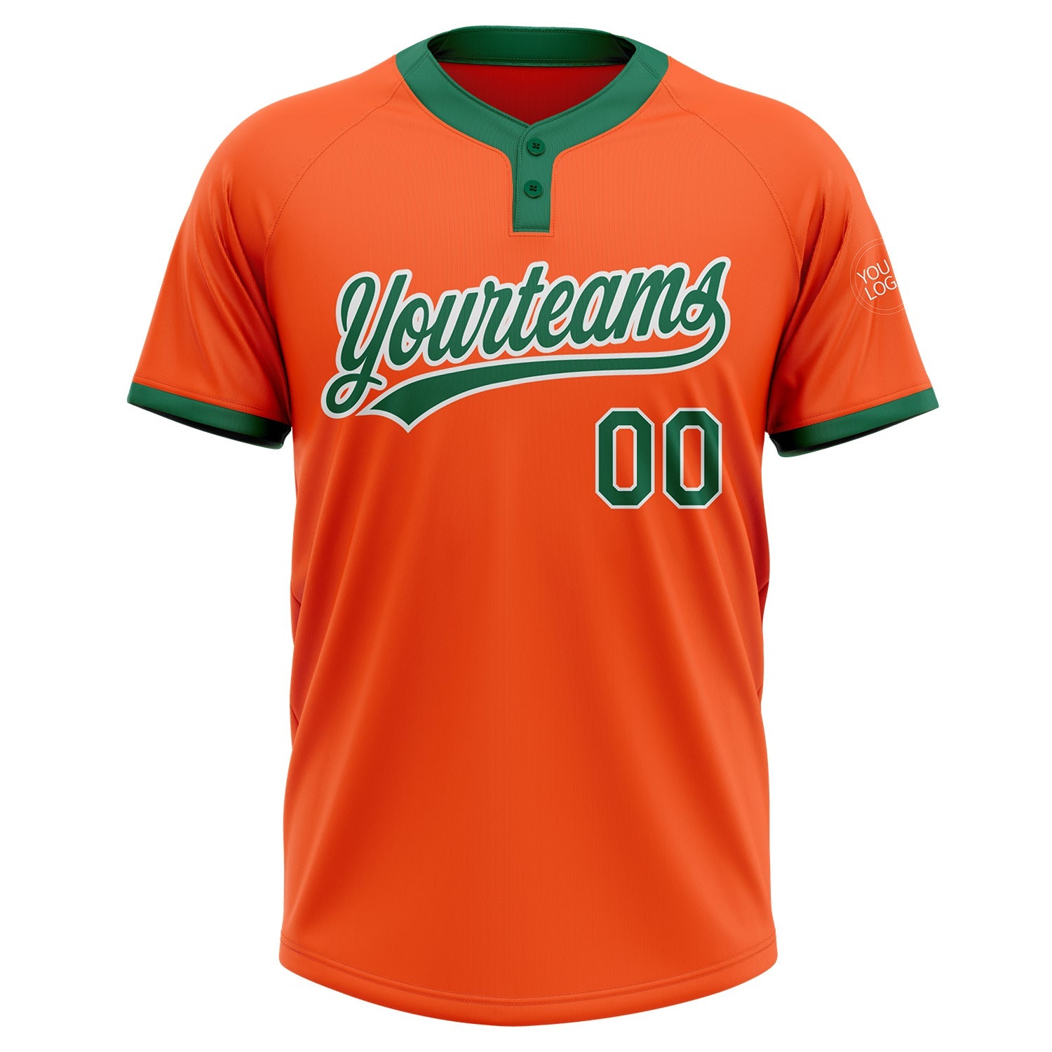 Custom Orange Kelly Green-White Two-Button Unisex Softball Jersey view 2
