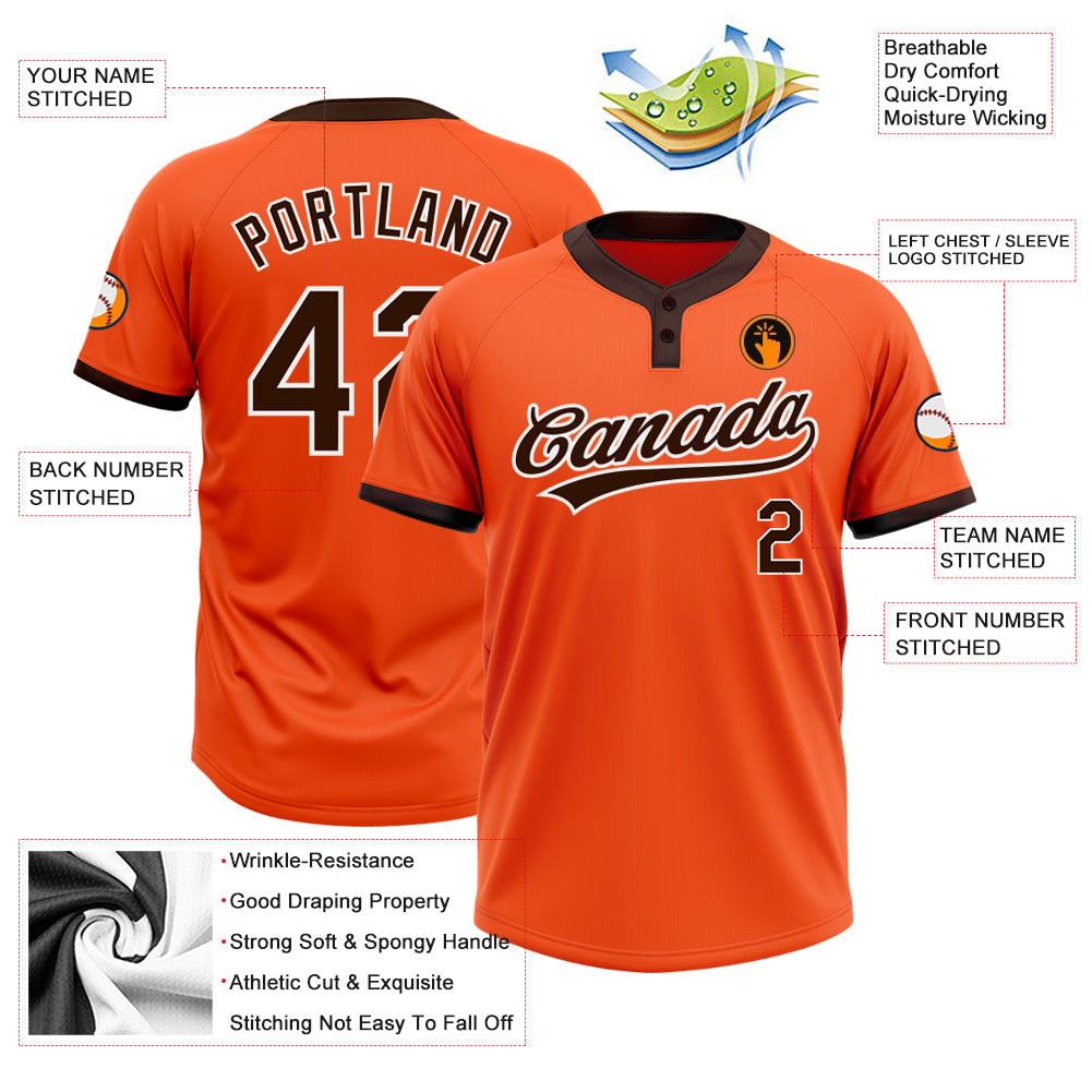 Custom Orange Brown-White Two-Button Unisex Softball Jersey view 3