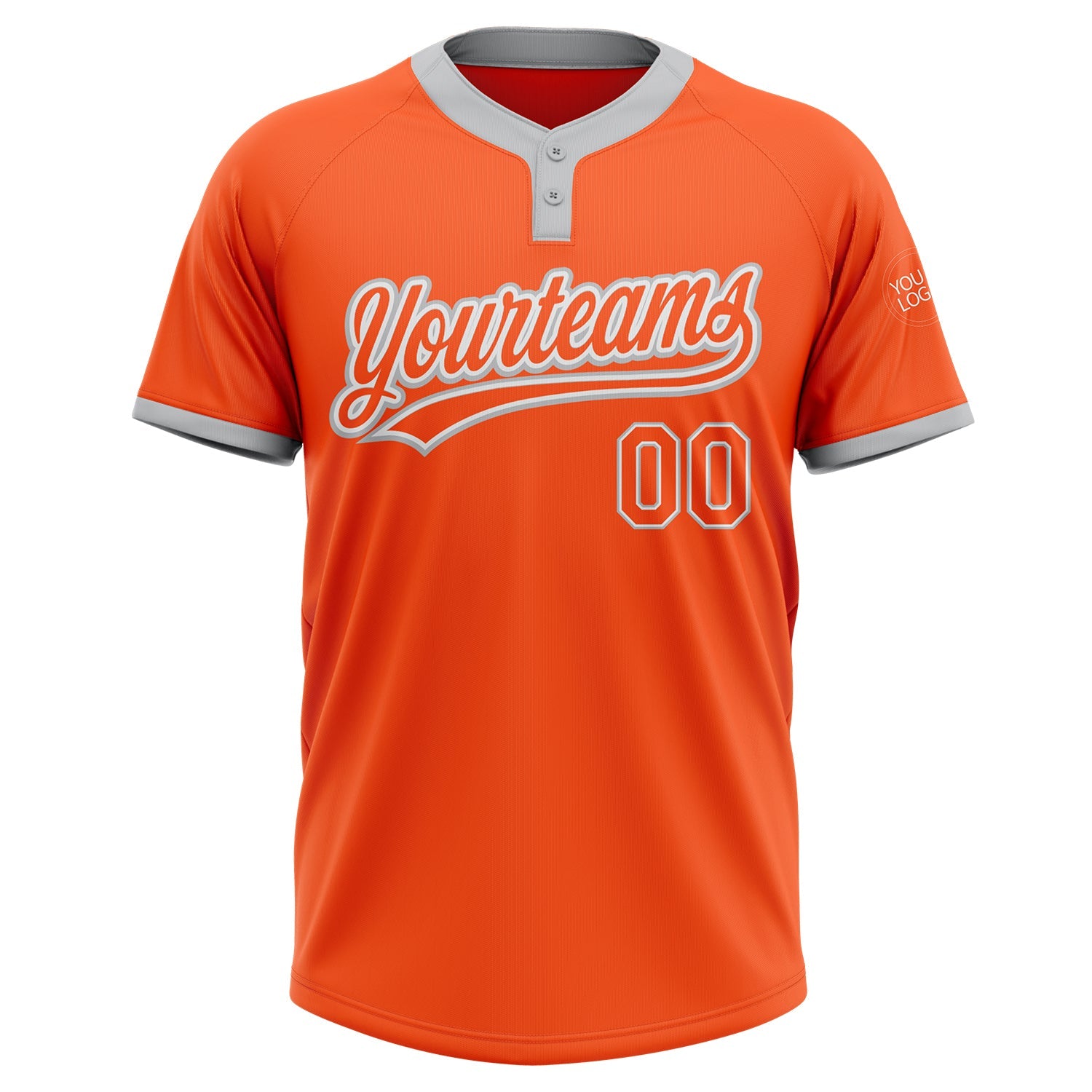 Custom Orange Orange-Gray Two-Button Unisex Softball Jersey view 2