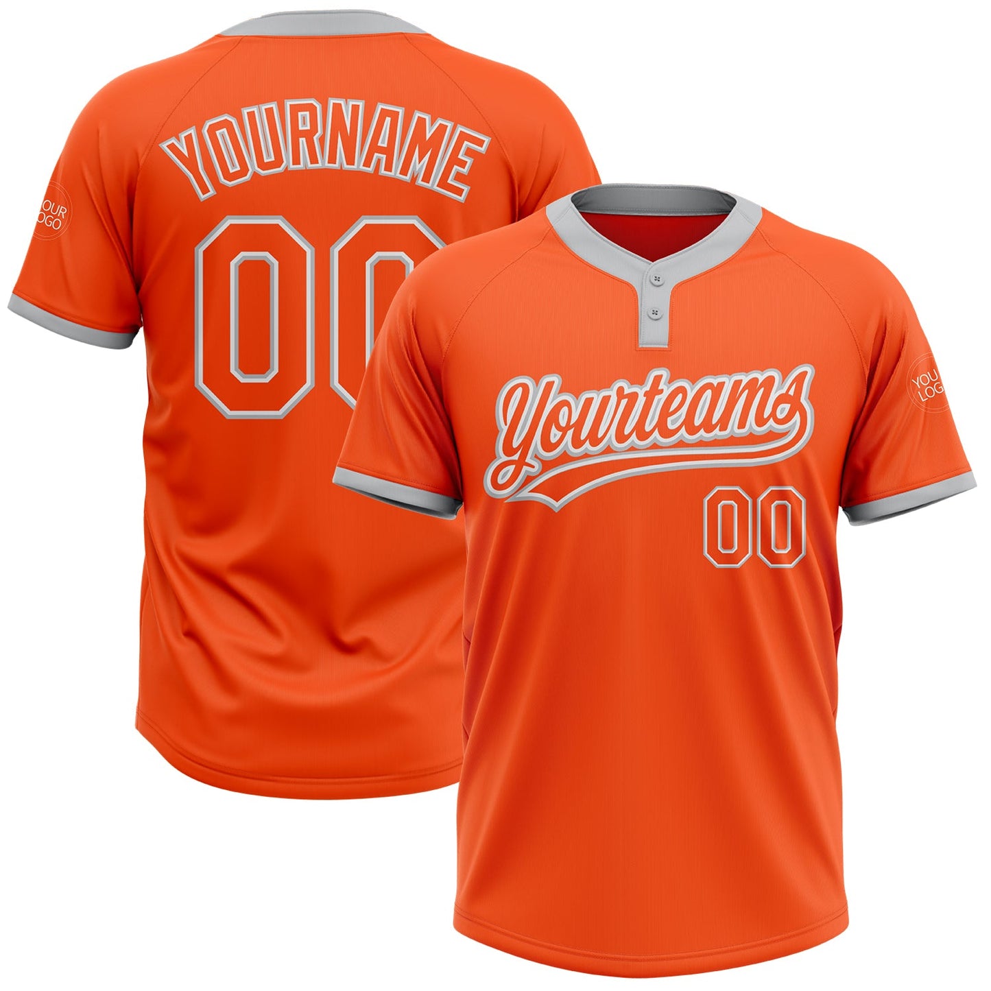 Custom Orange Orange-Gray Two-Button Unisex Softball Jersey - Main View