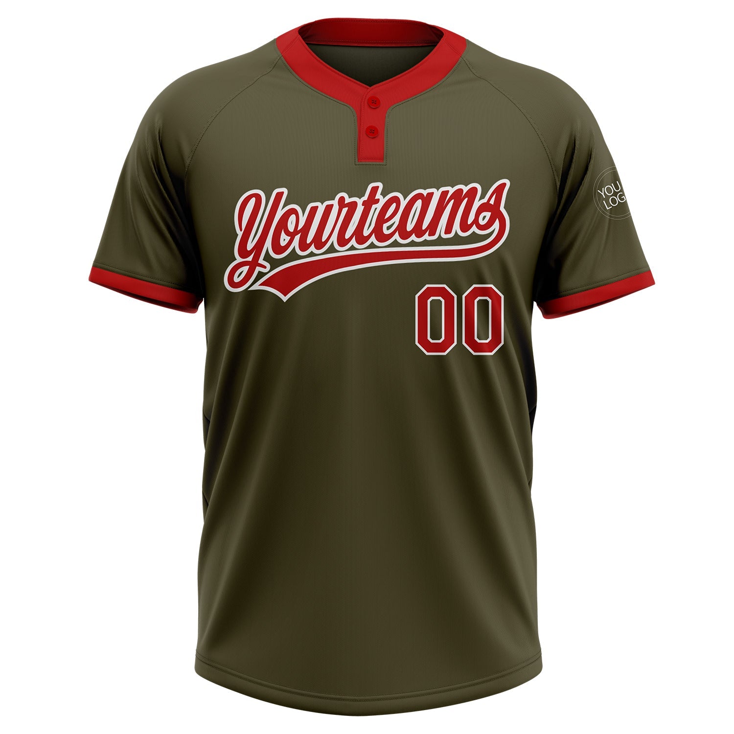 Custom Olive Red-White Salute To Service Two-Button Unisex Softball Jersey view 2