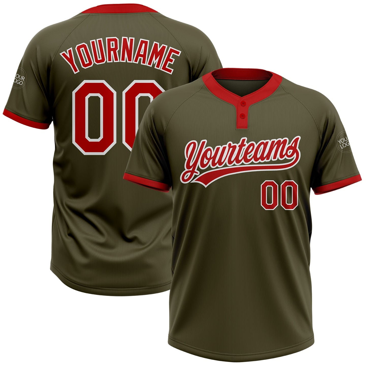 Custom Olive Red-White Salute To Service Two-Button Unisex Softball Jersey - Main View