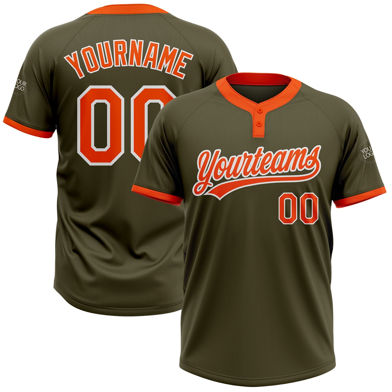 Custom Olive Orange-White Salute To Service Two-Button Unisex Softball Jersey - Main View