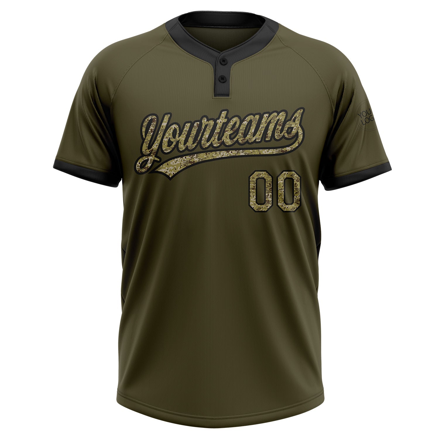 Custom Olive Camo-Black Salute To Service Two-Button Unisex Softball Jersey view 2