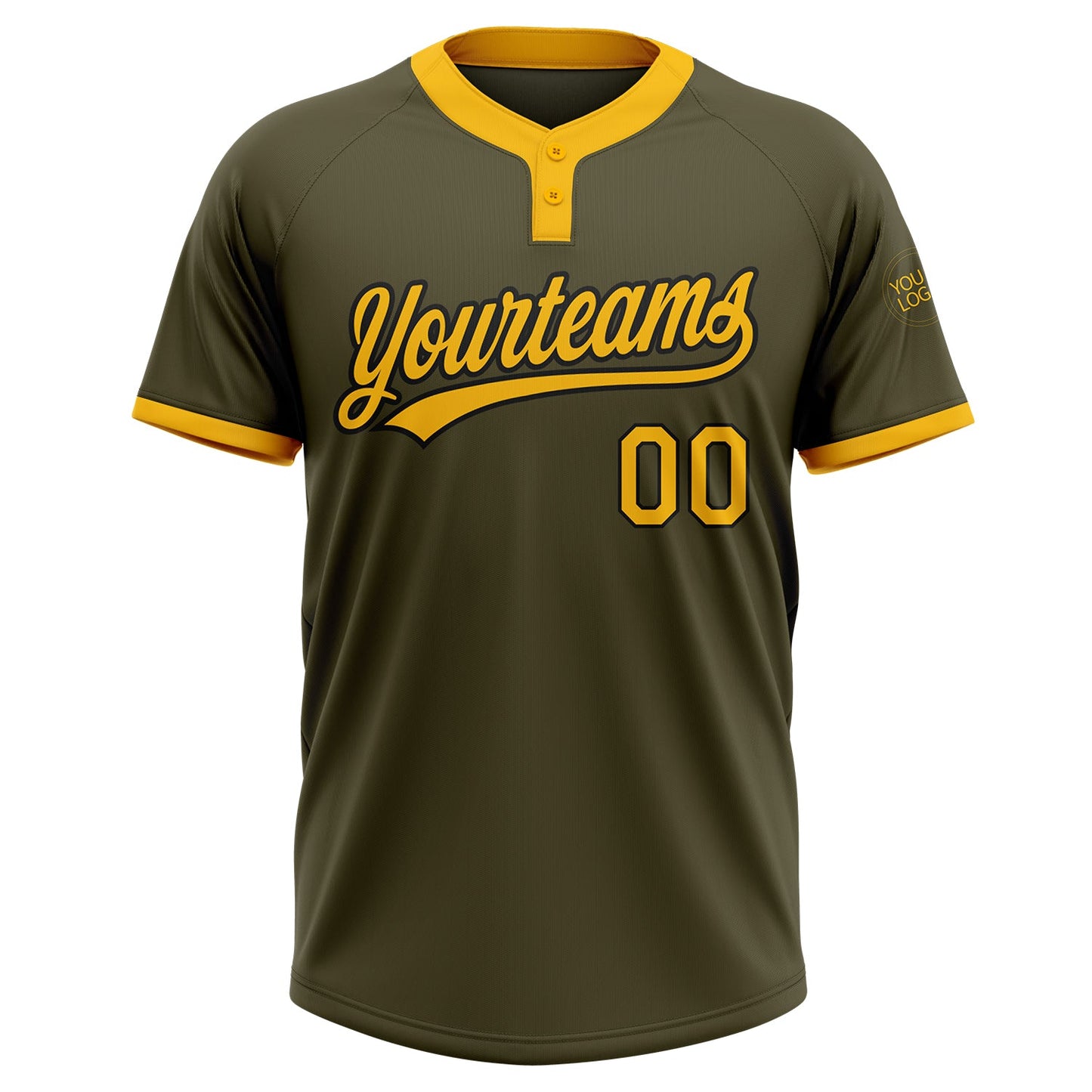 Custom Olive Gold-Black Salute To Service Two-Button Unisex Softball Jersey view 2
